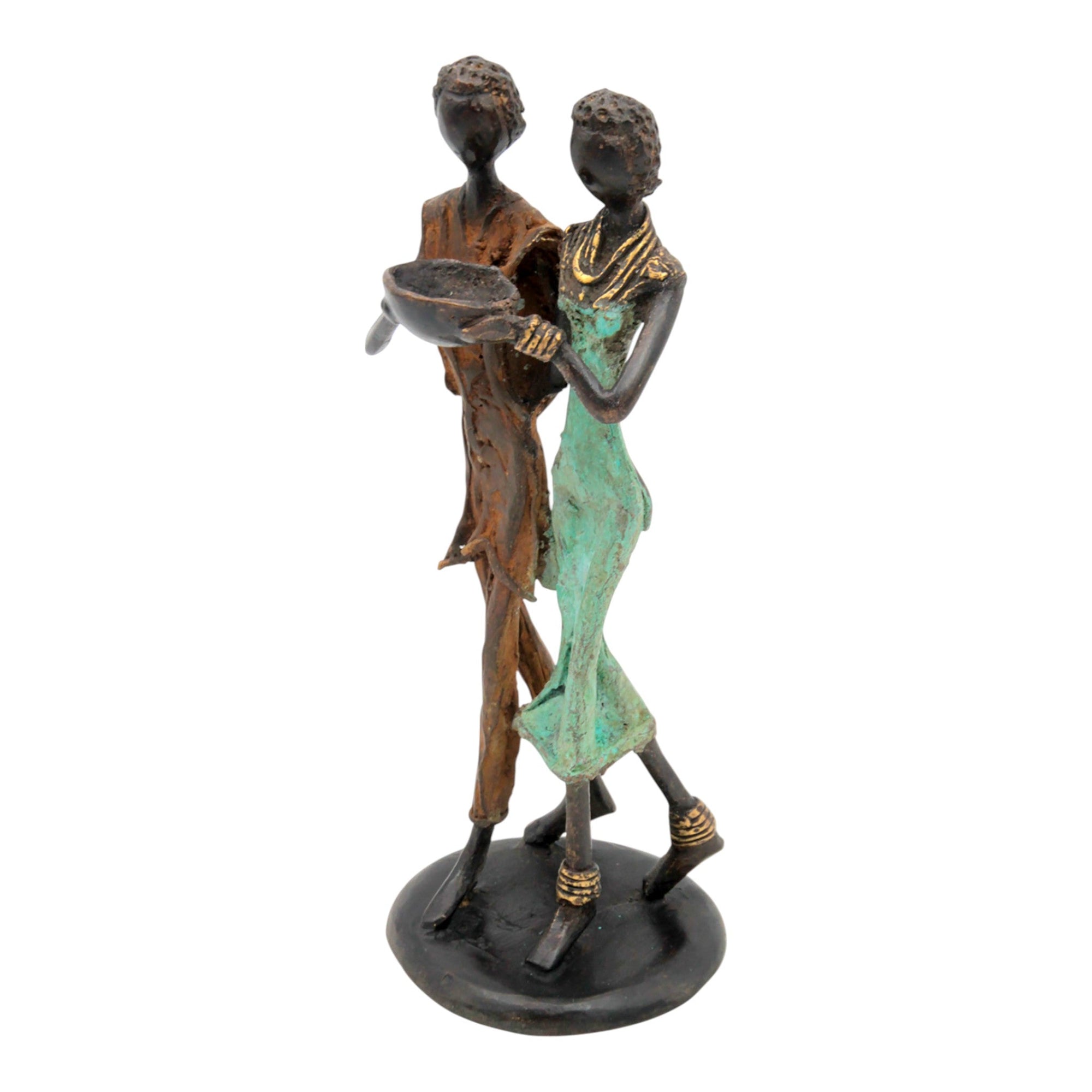 Bronze couple 25 cm marron et vert n°4 