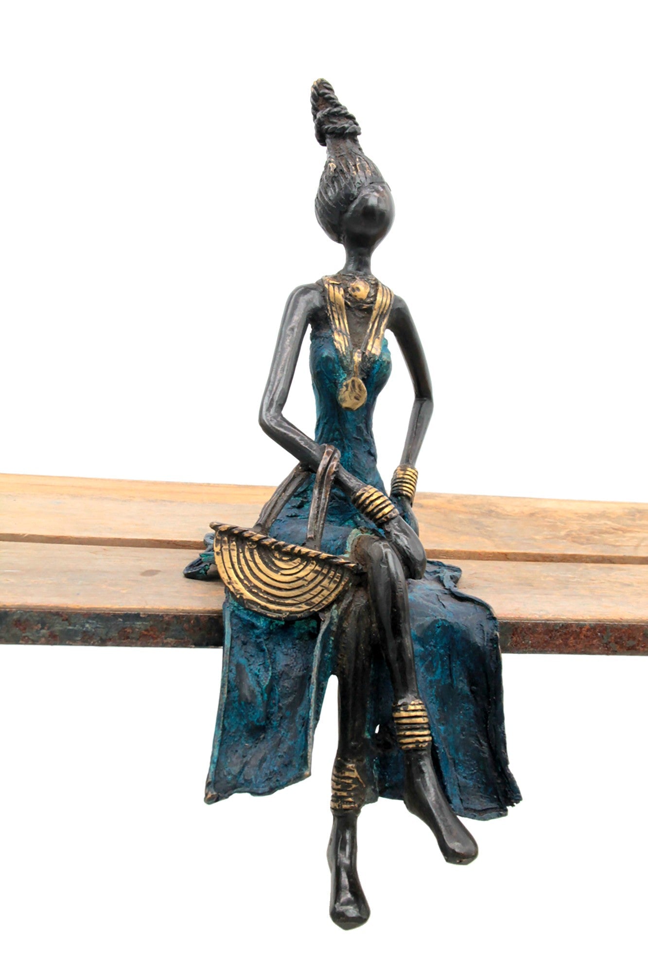 Bronze assis 35 cm bleu n°2 