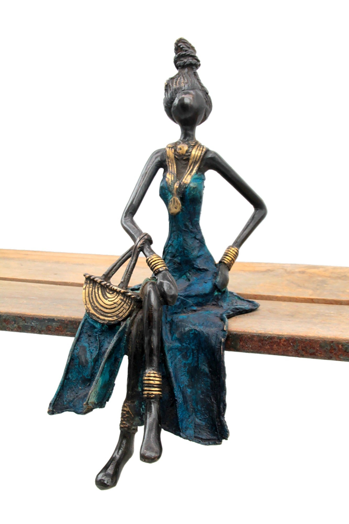 Bronze assis 35 cm bleu n°2 