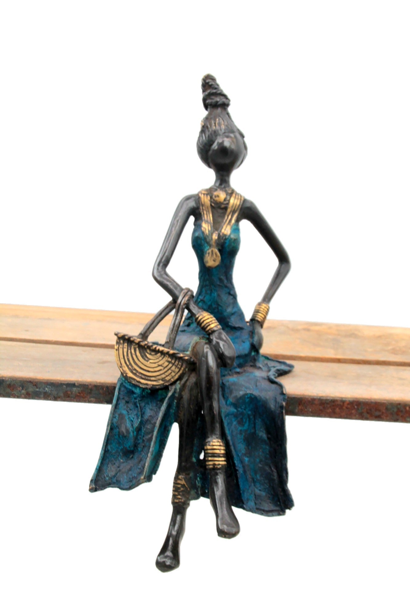 Bronze assis 35 cm bleu n°2 