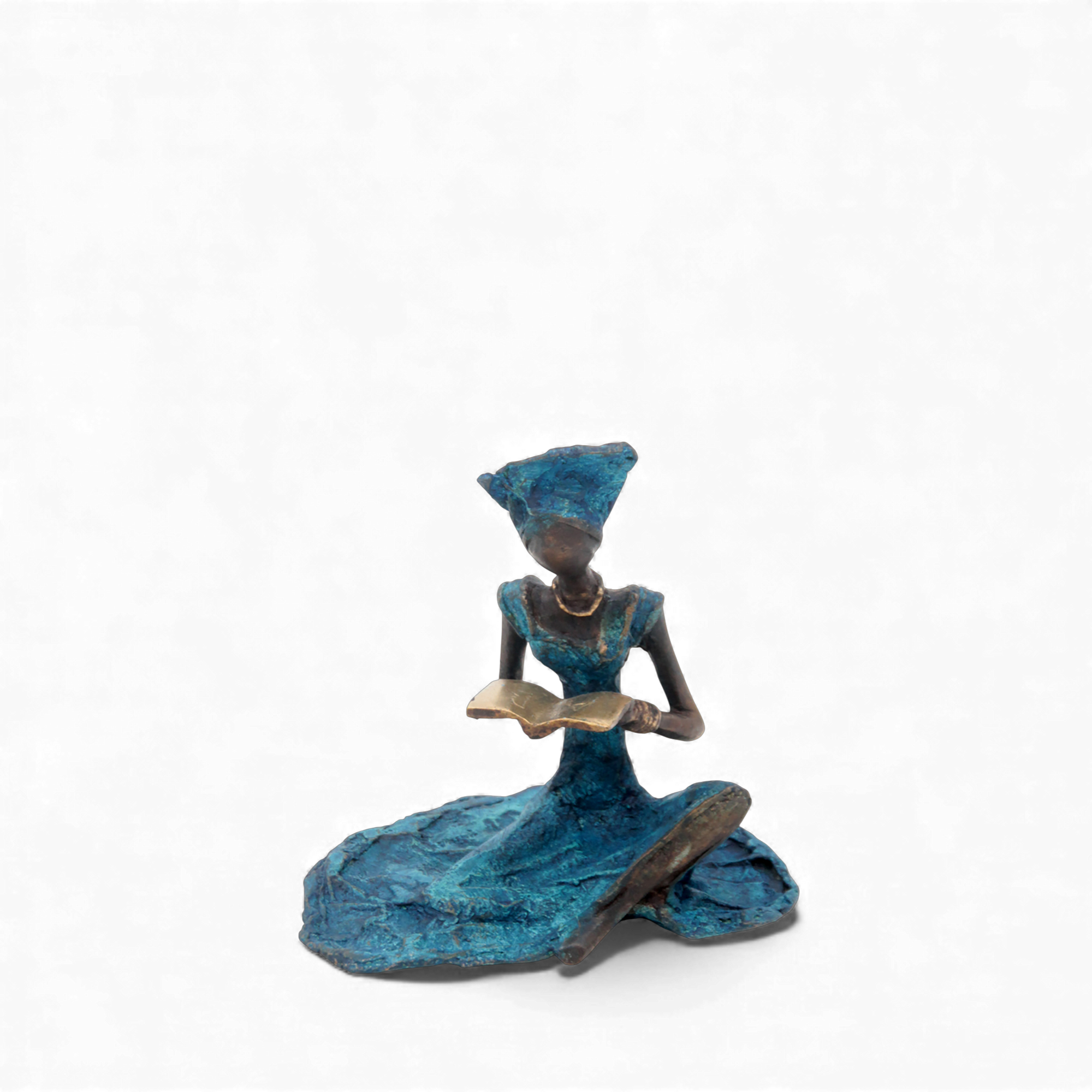 Bronze assis au sol 25 cm bleu n°8 