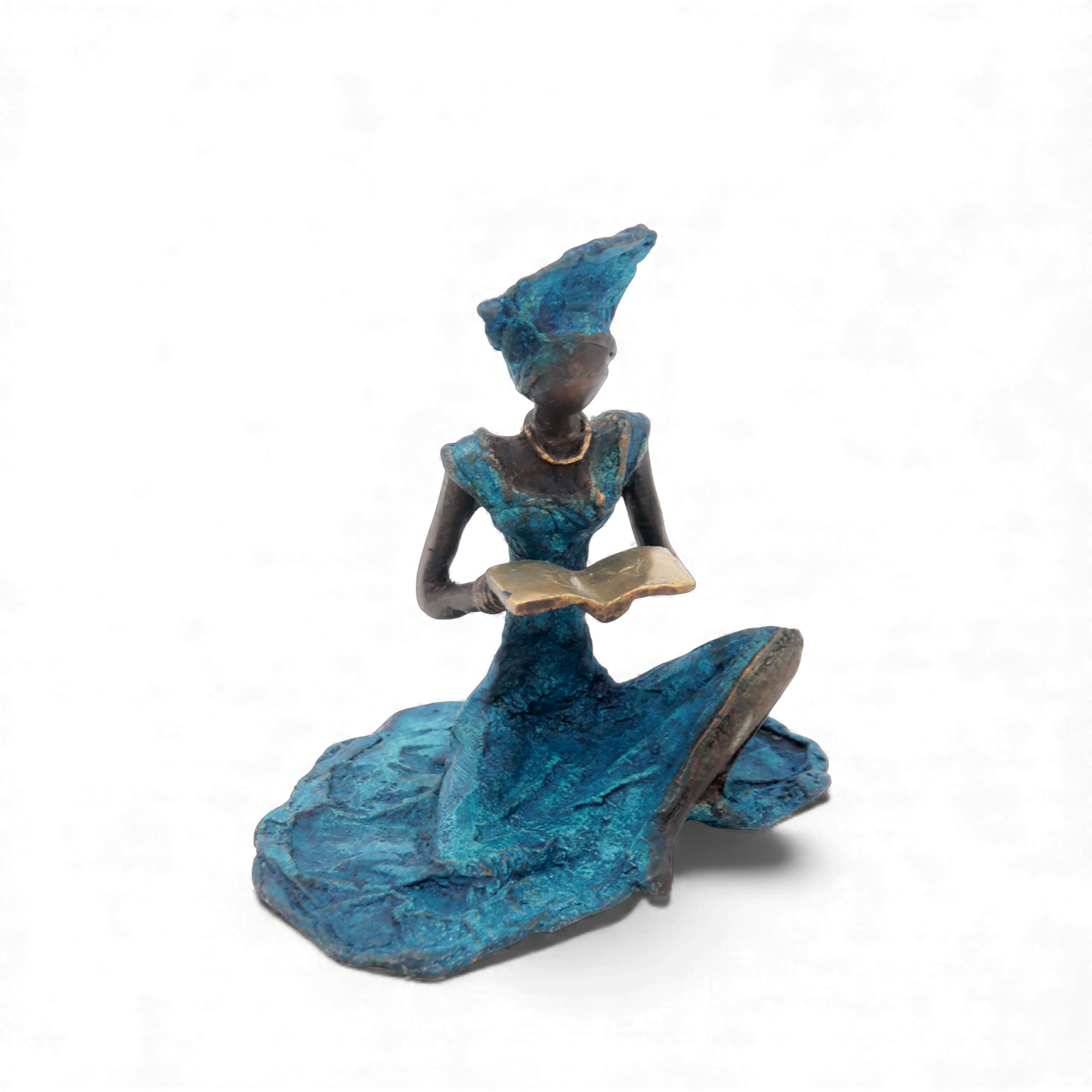 Bronze assis au sol 25 cm bleu n°8 