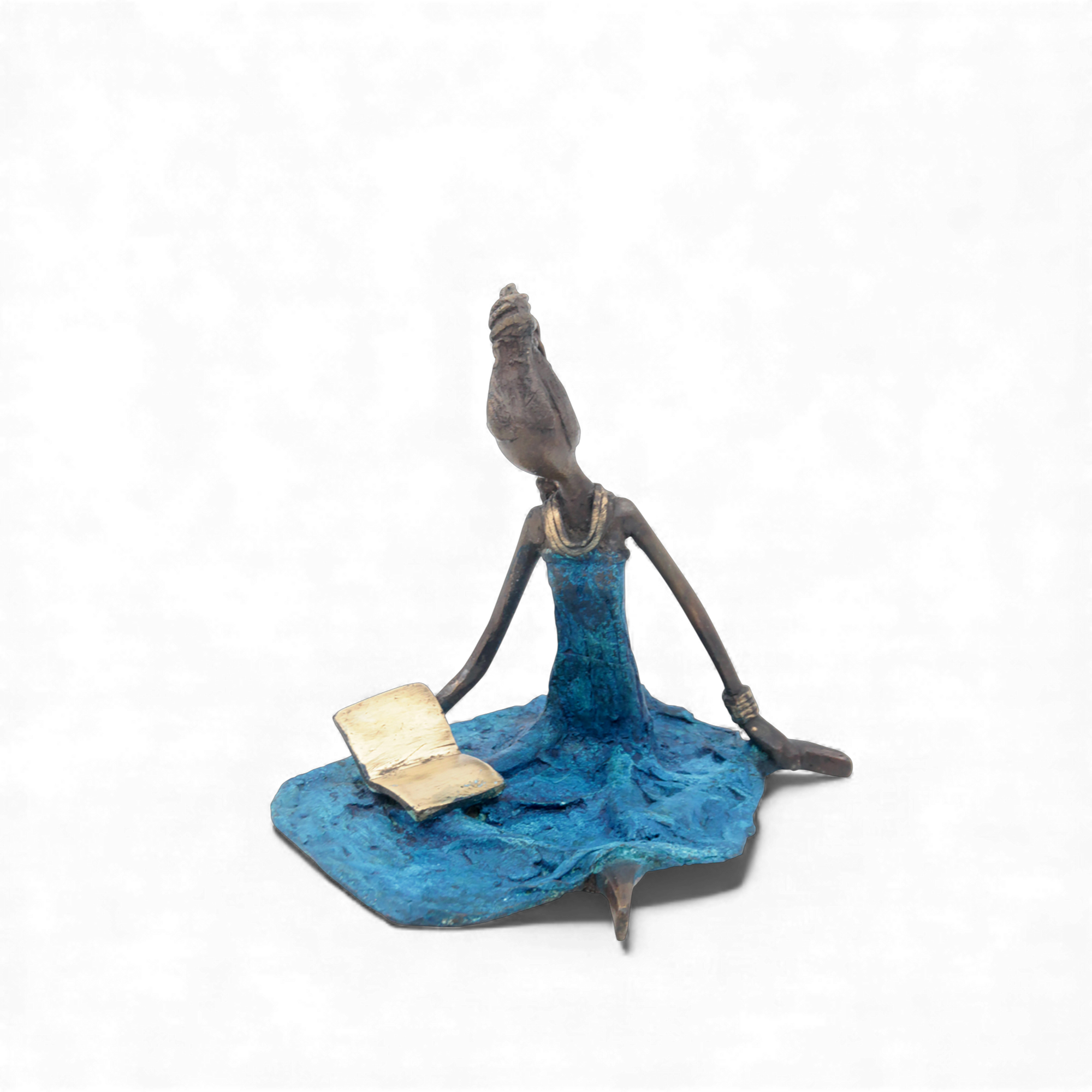 Bronze assis au sol 25 cm bleu n°5 