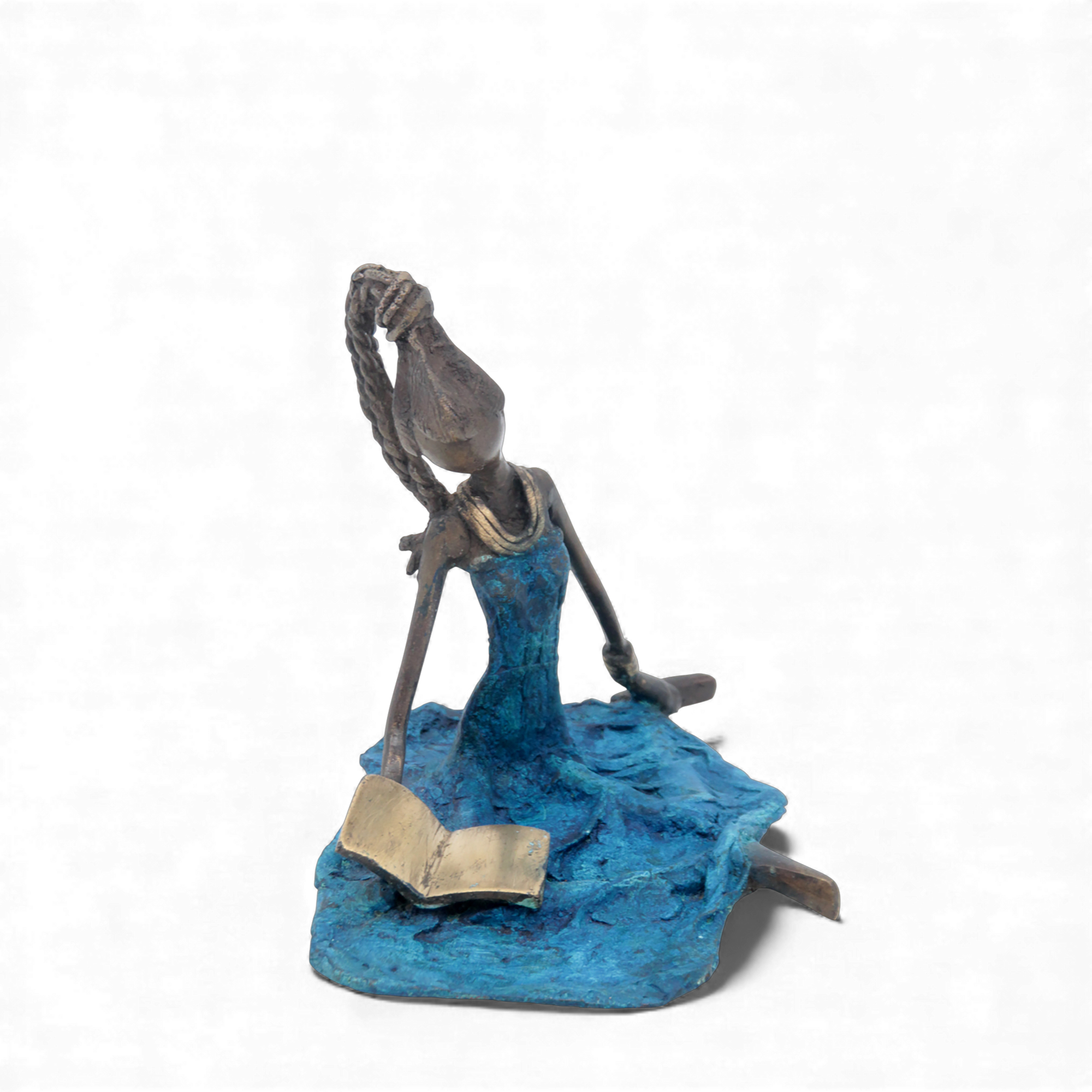 Bronze assis au sol 25 cm bleu n°5 