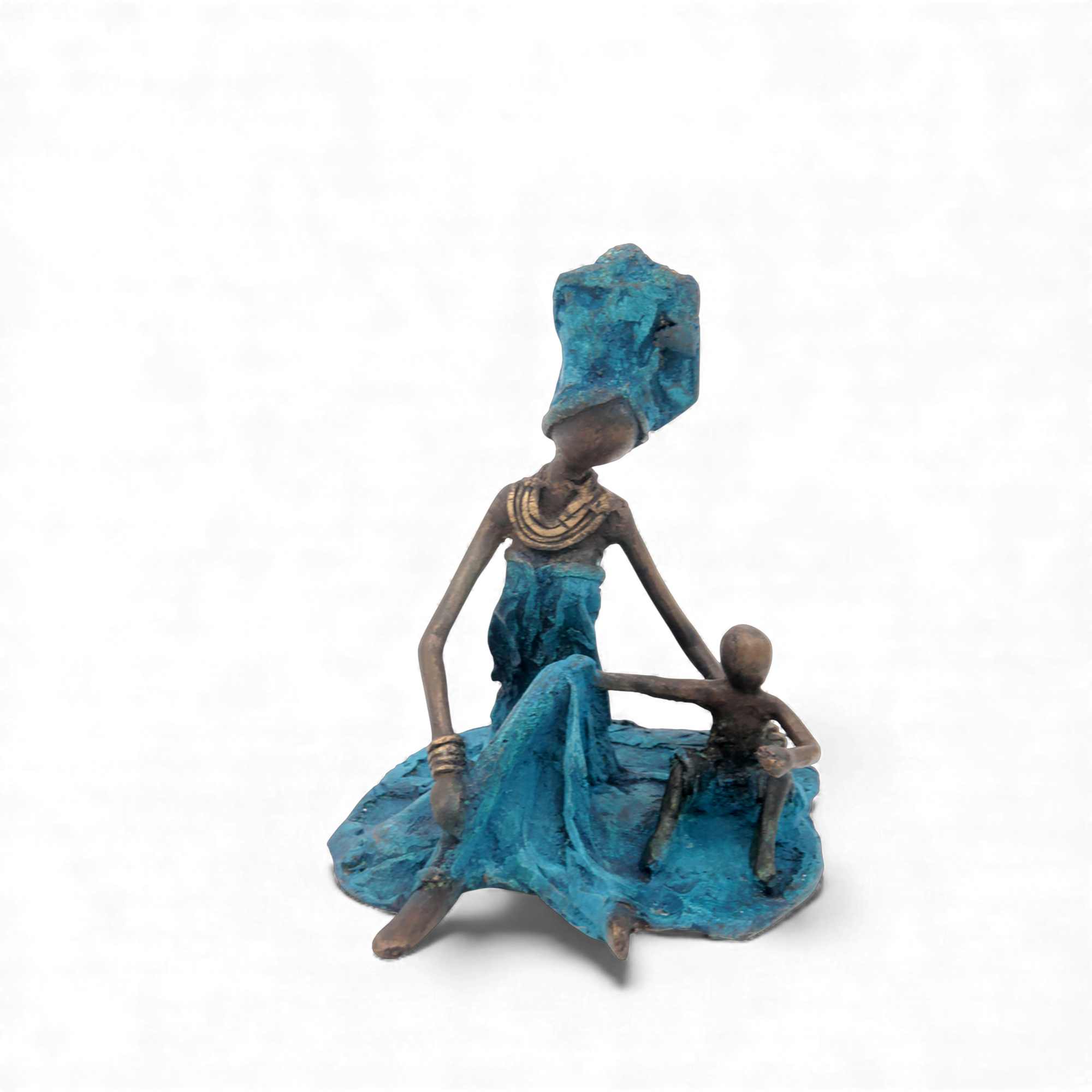 Bronze assis au sol 25 cm bleu n°4 