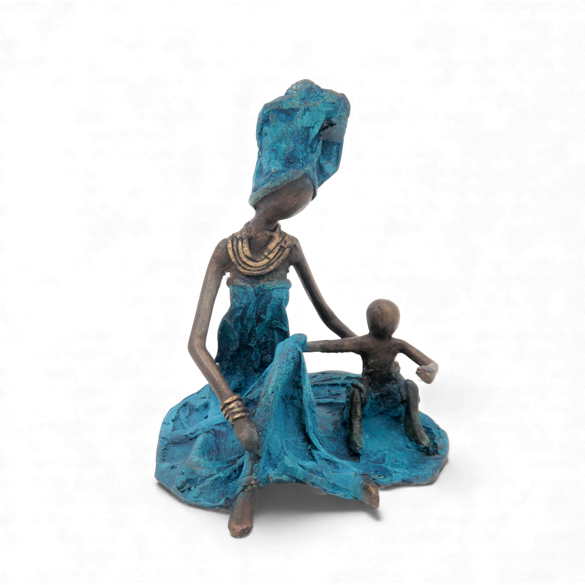 Bronze assis au sol 25 cm bleu n°4 