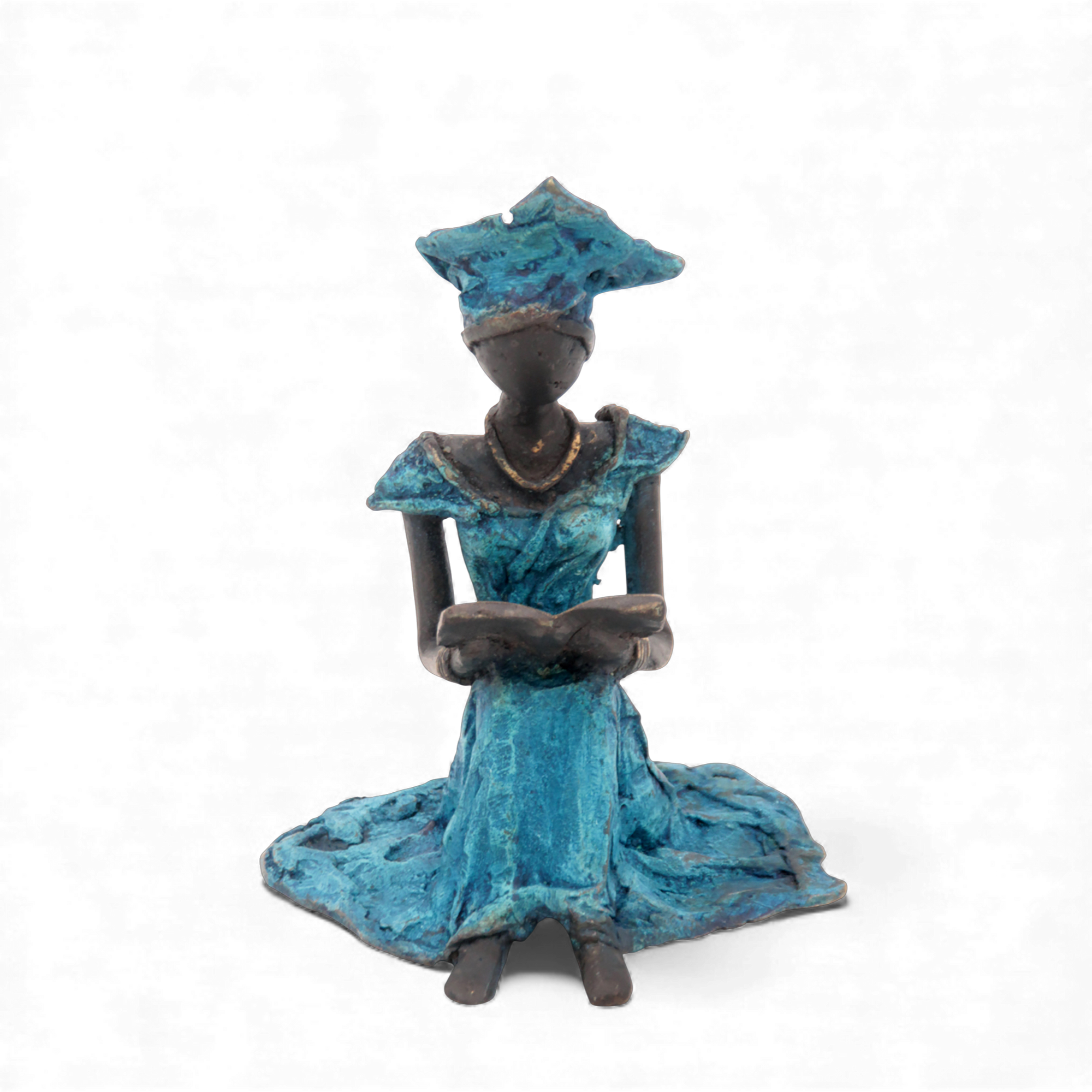 Bronze assis au sol 25 cm bleu n°3 