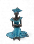 Bronze assis au sol 25 cm bleu n°3 