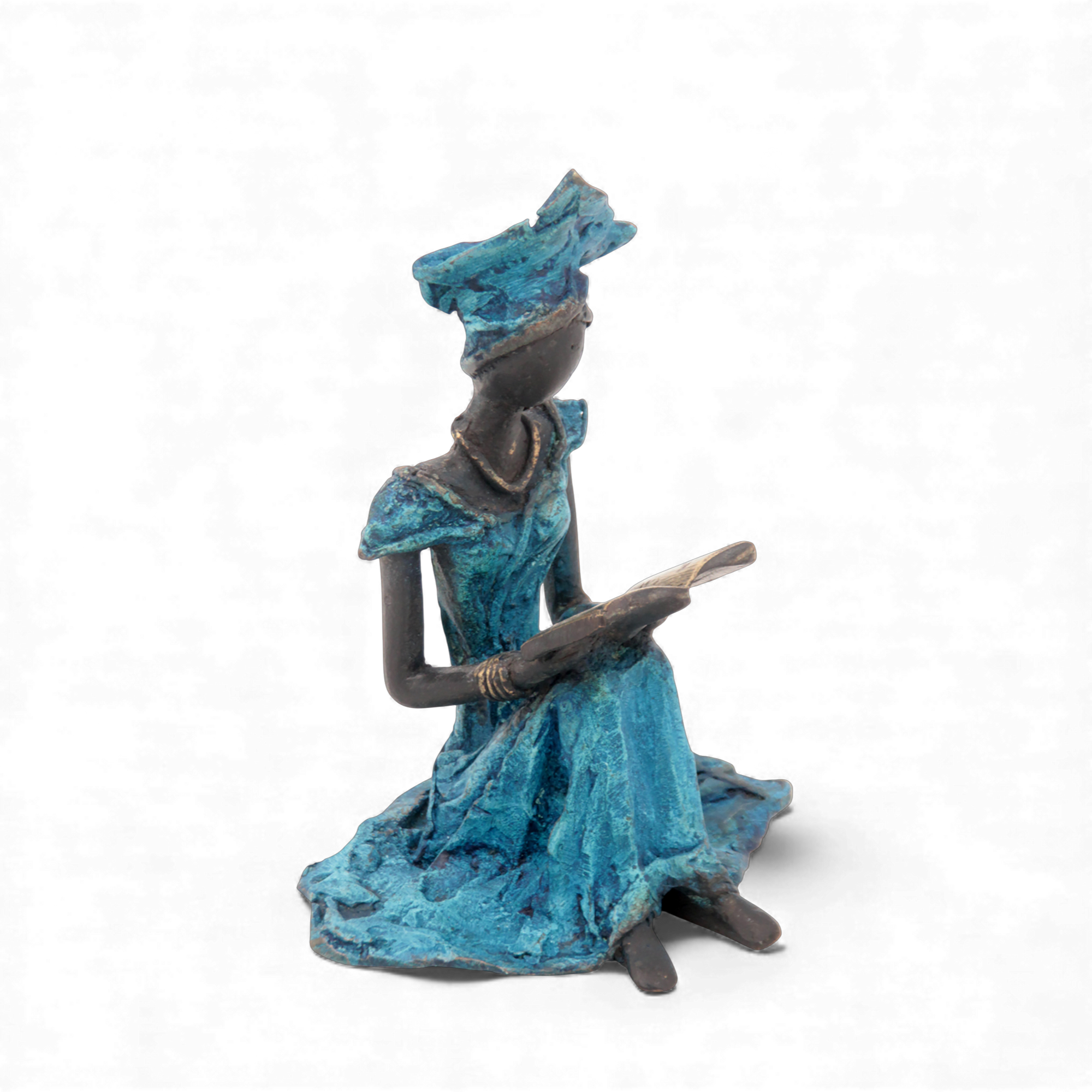 Bronze assis au sol 25 cm bleu n°3 