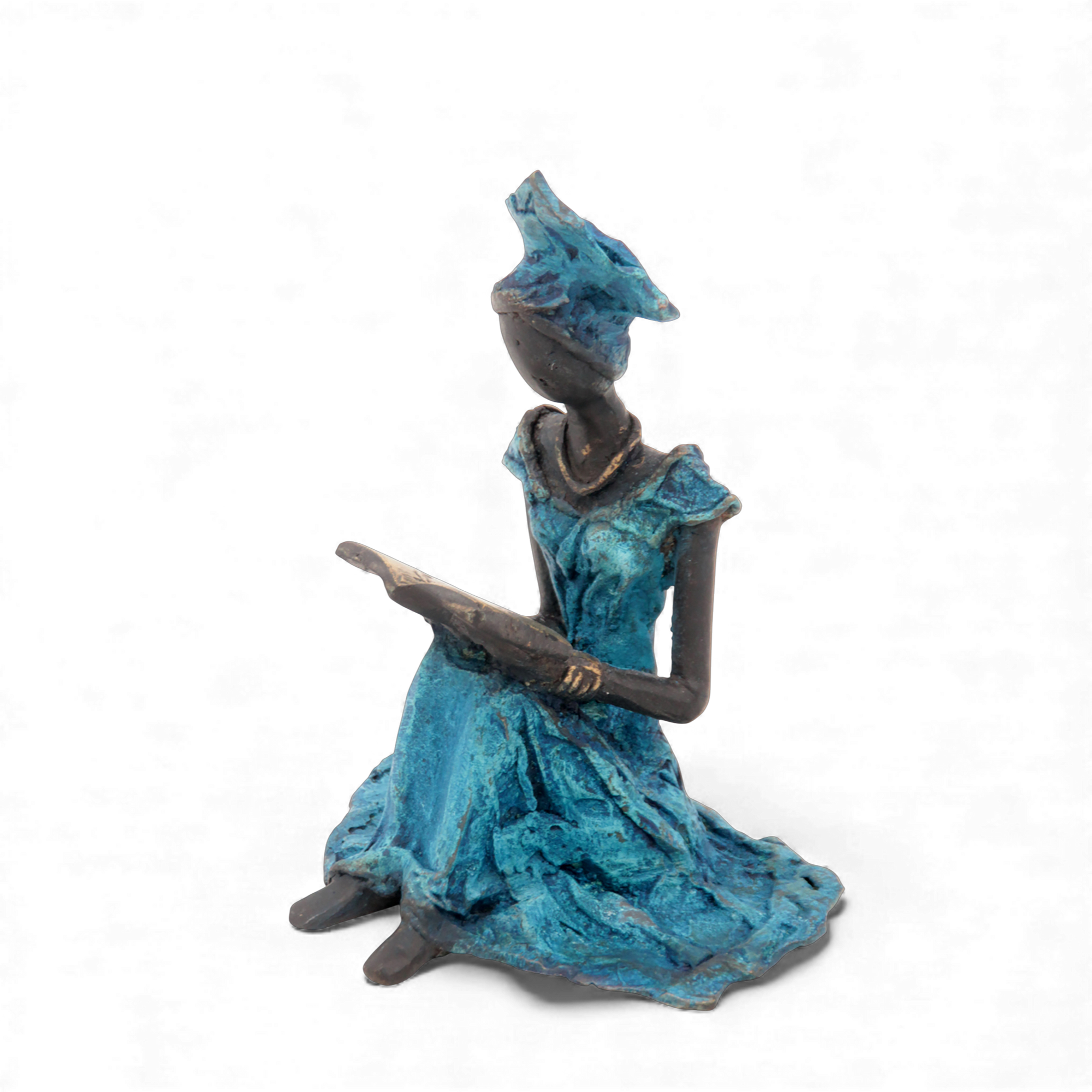 Bronze assis au sol 25 cm bleu n°3 