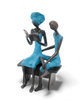 Bronze couple assis 20 cm bleu n°2 