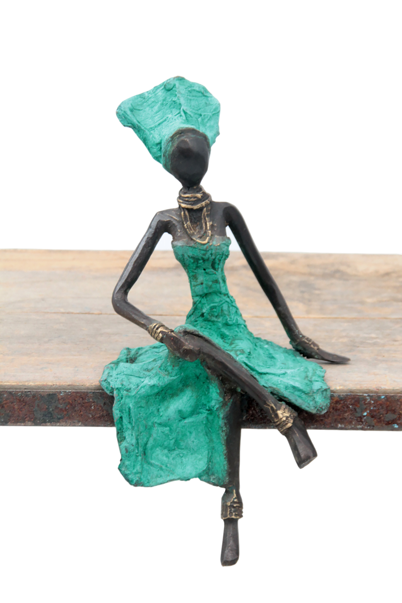 Bronze assis 20 cm turquoise n°9 
