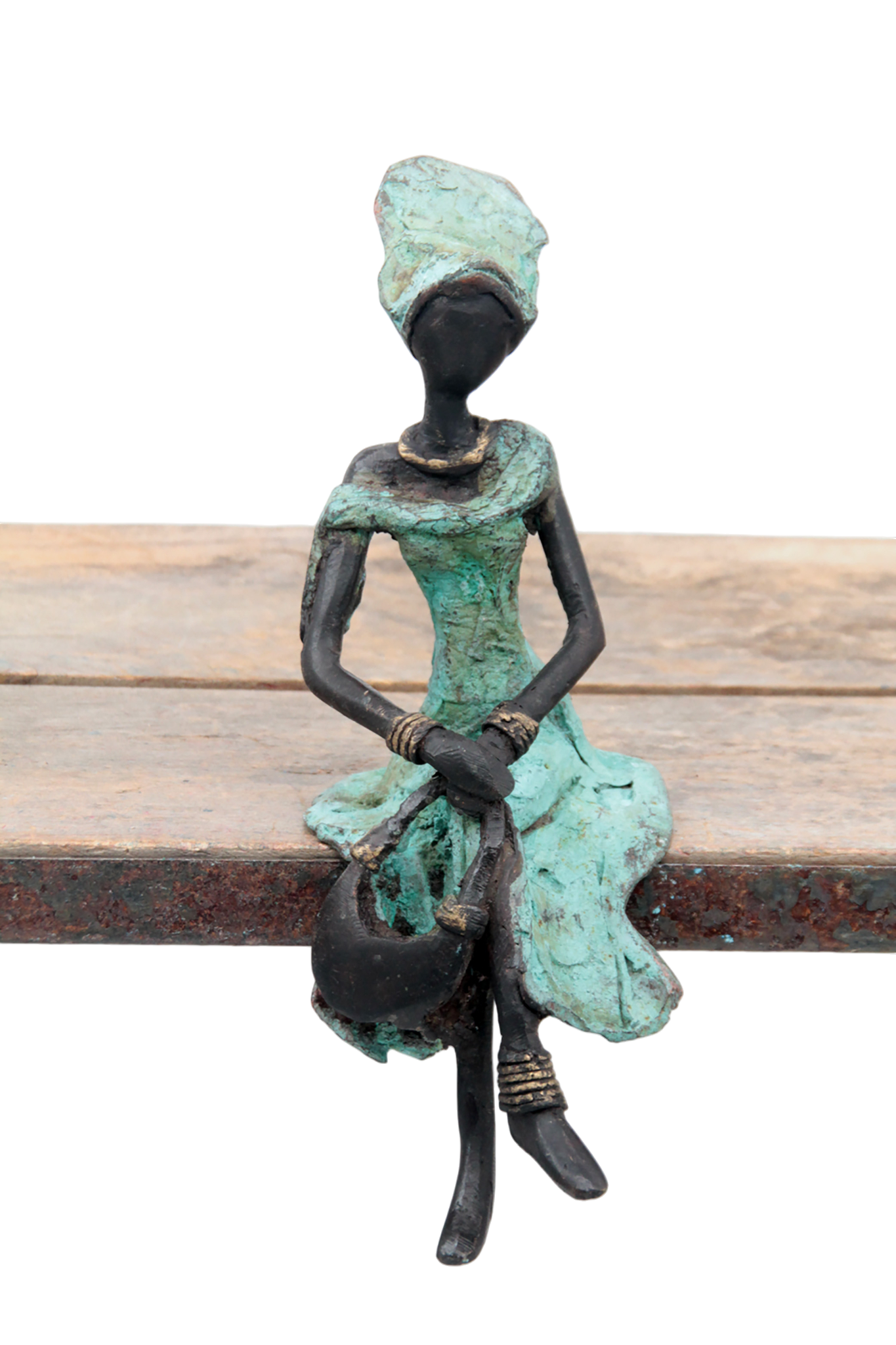 Bronze assis 20 cm turquoise n°10 