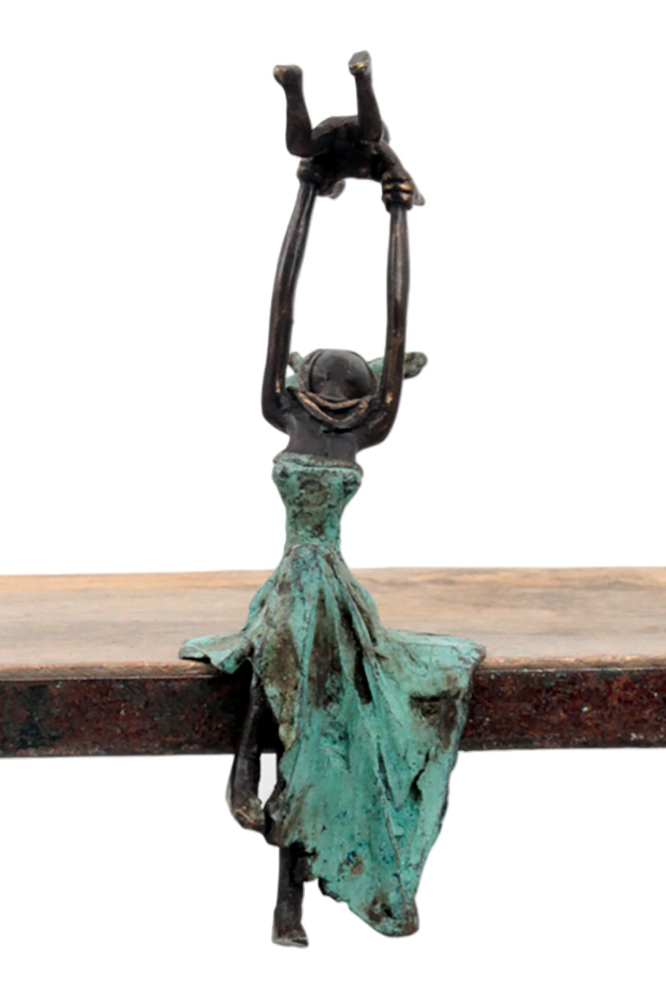 Bronze assis 15 cm turquoise n°1 