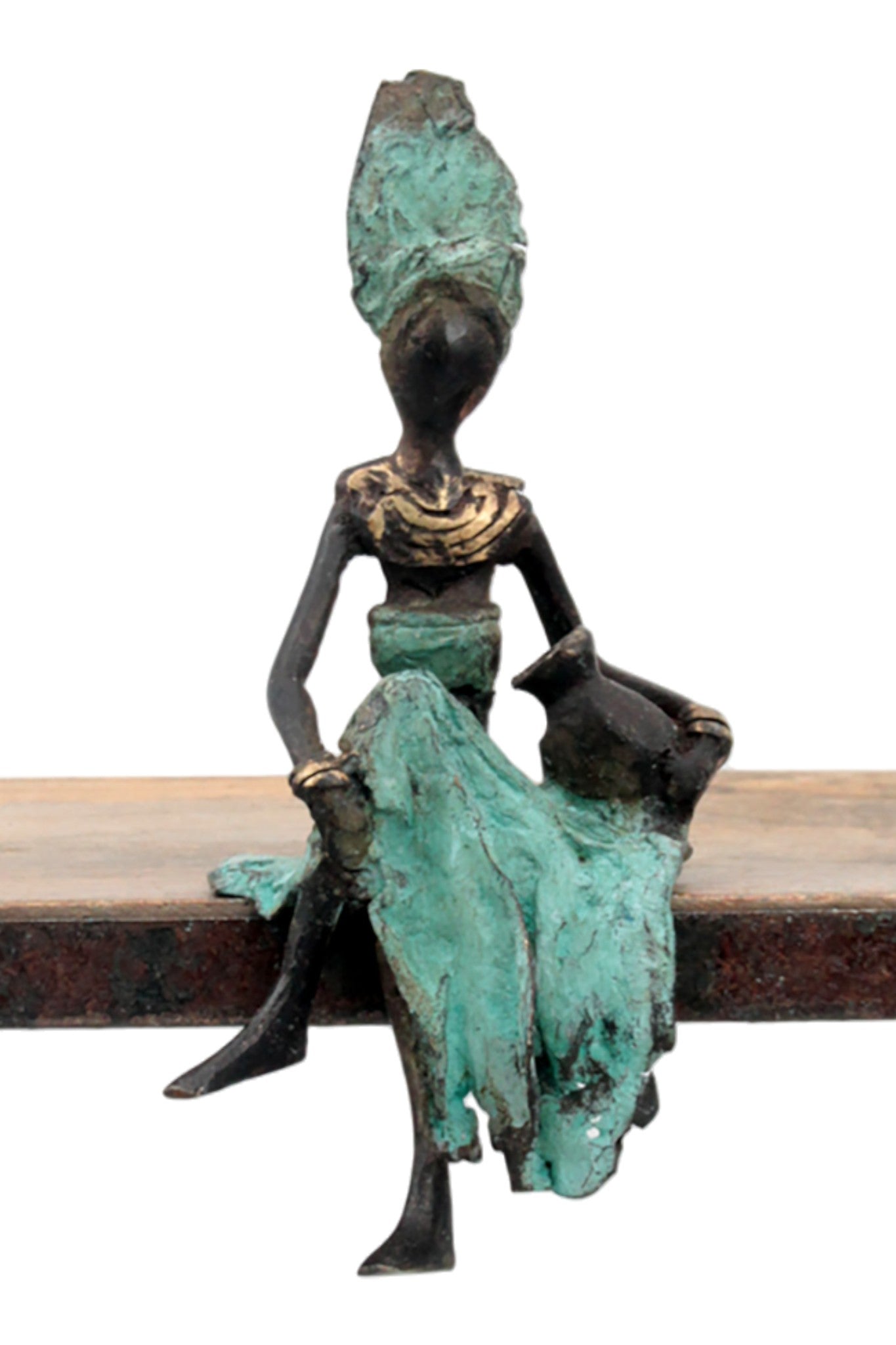 Bronze assis 15 cm turquoise n°7 