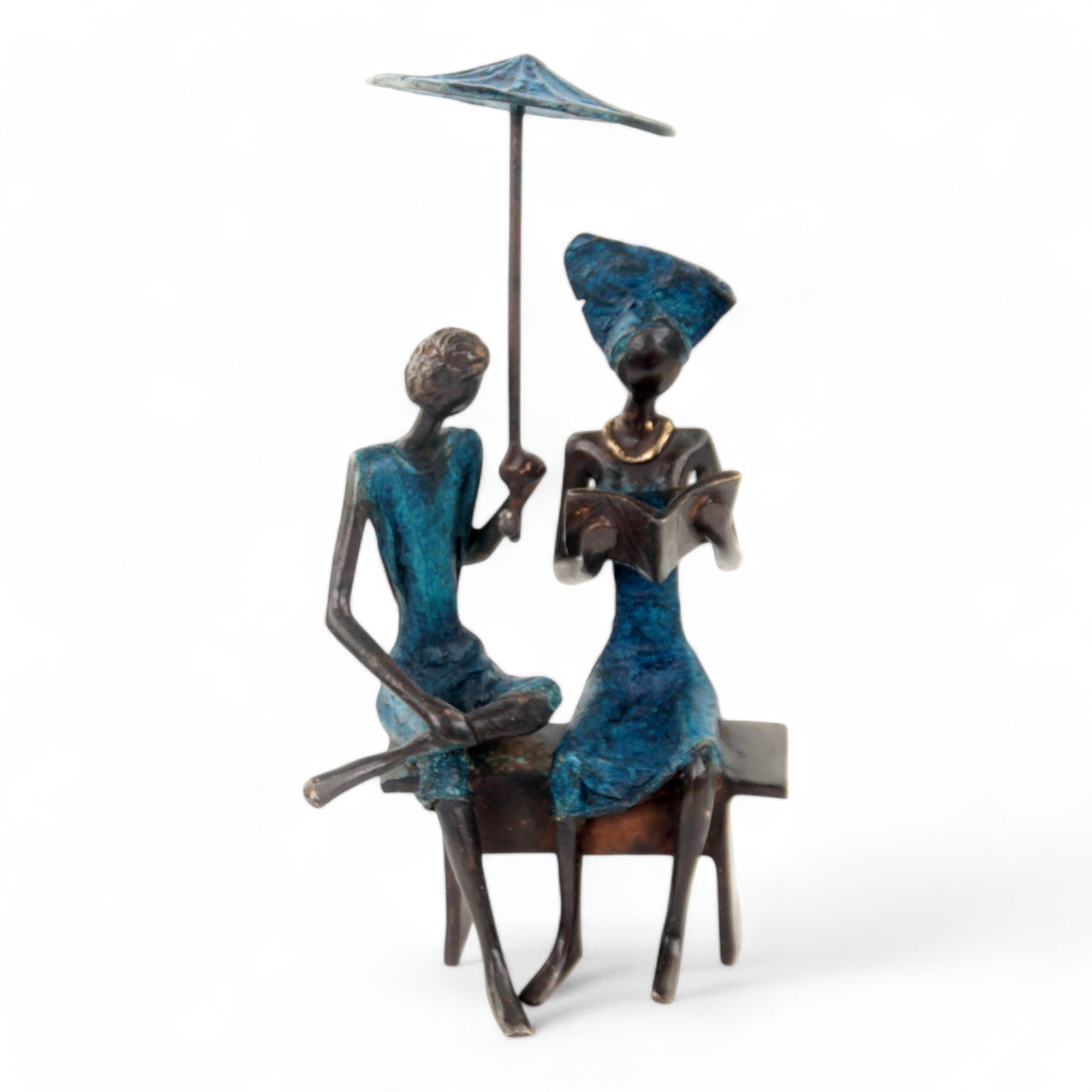 Bronze couple assis 20 cm bleu n°2 Bronzes d'Afrique