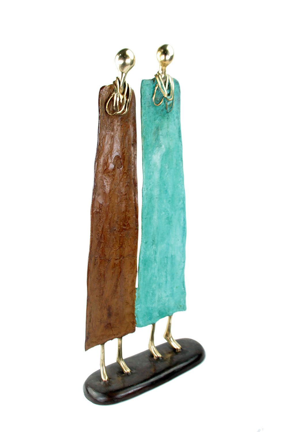 Couple plat 55 cm marron & turquoise Bronzes d'Afrique