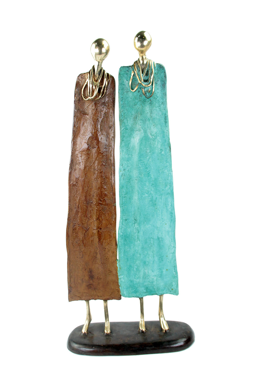Couple plat 55 cm marron & turquoise Bronzes d'Afrique