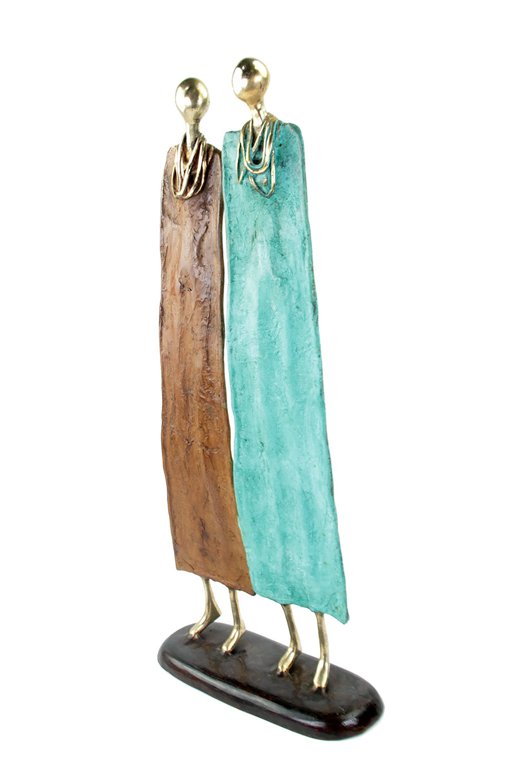 Couple plat 55 cm marron & turquoise Bronzes d'Afrique