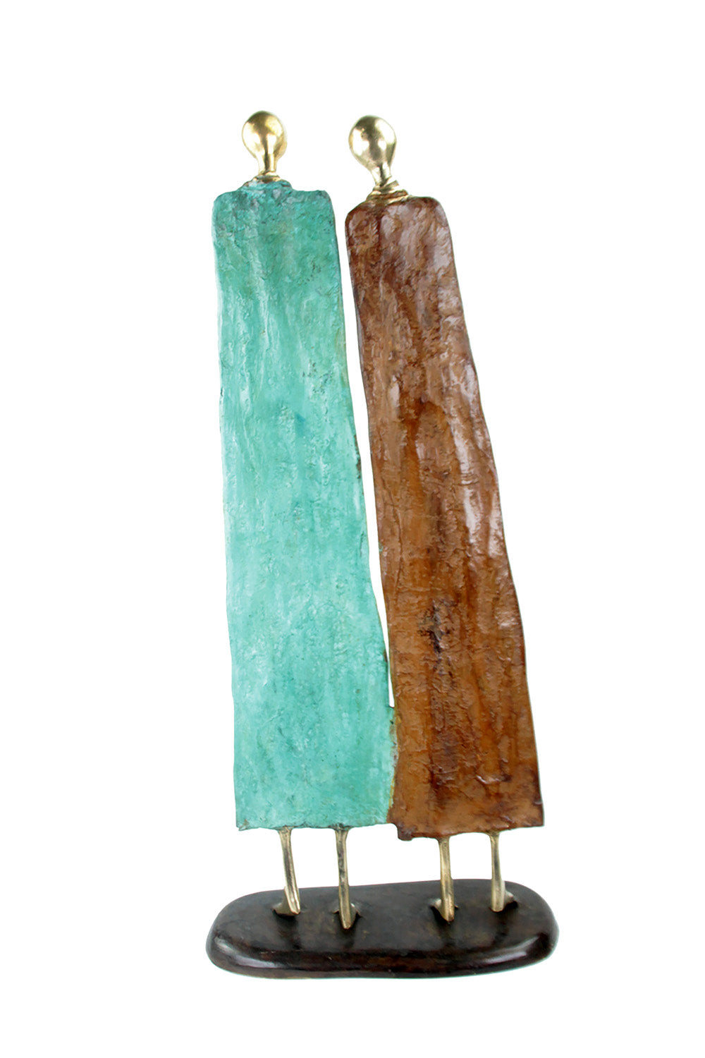 Couple plat 55 cm marron & turquoise Bronzes d'Afrique