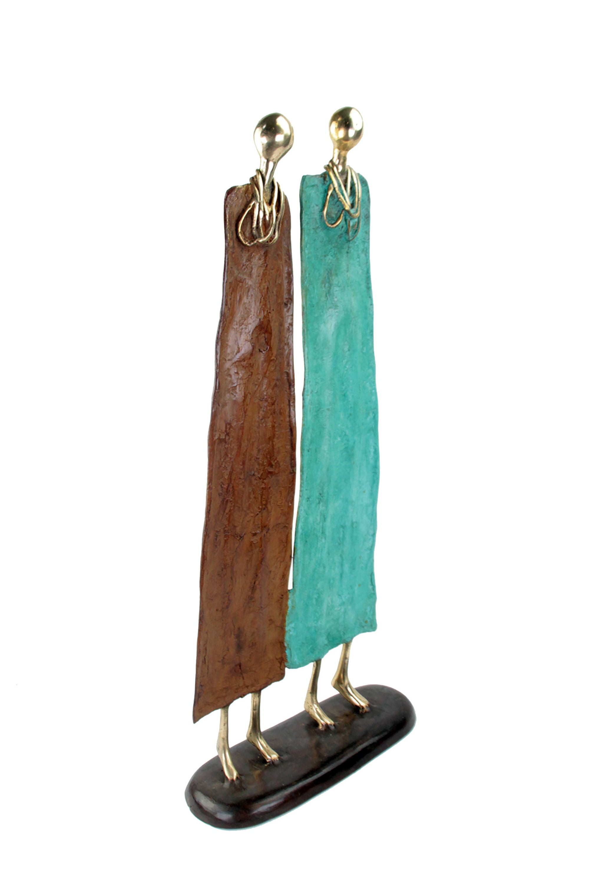 Couple plat 55 cm marron & turquoise Bronzes d'Afrique