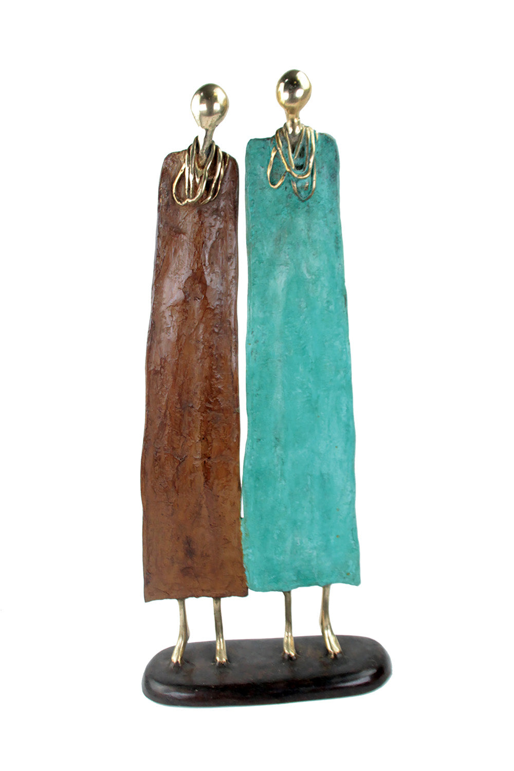 Couple plat 55 cm marron & turquoise Bronzes d'Afrique