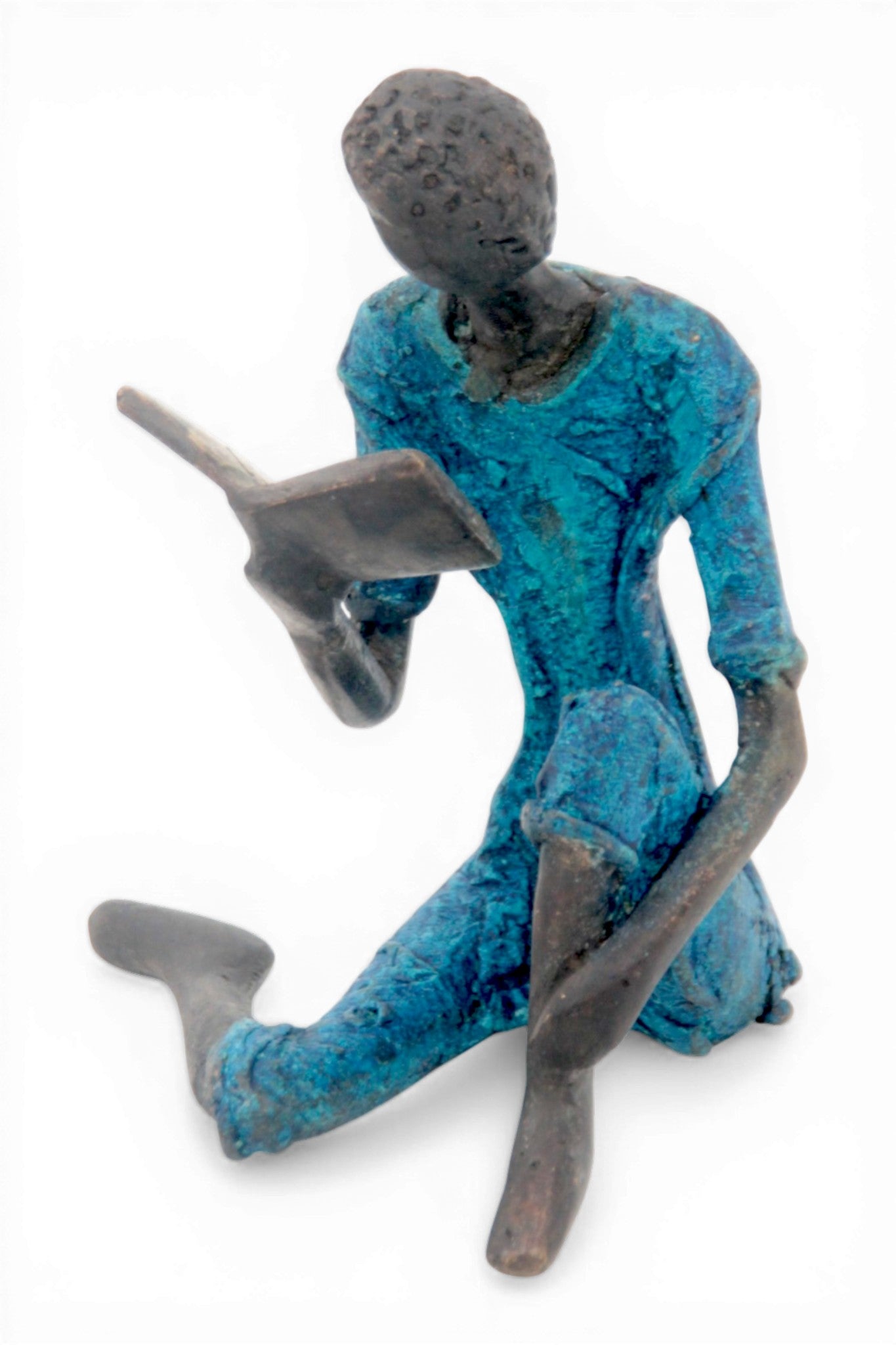 Bronze assis à poser 25 cm bleu n°1 