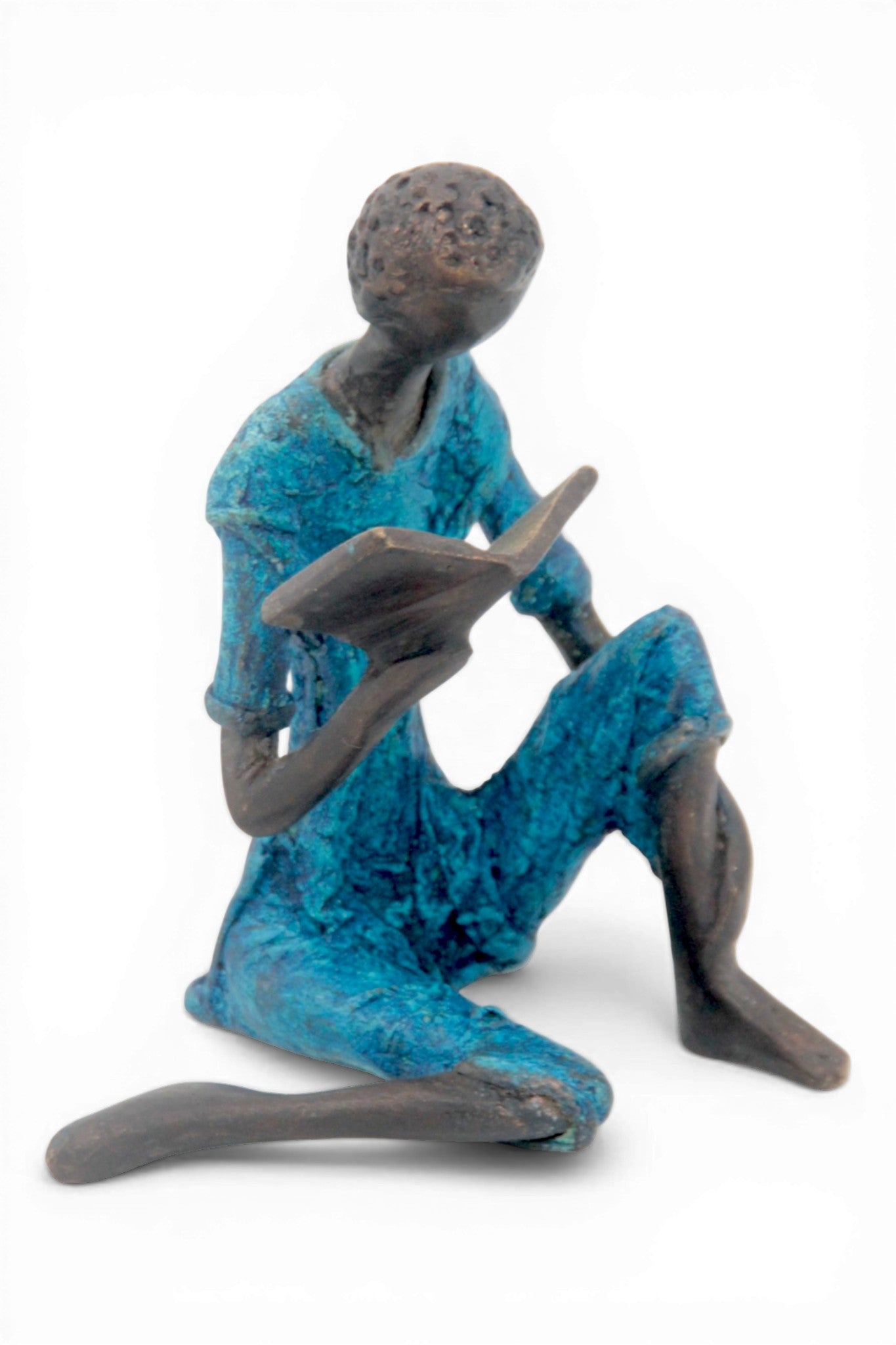Bronze assis à poser 25 cm bleu n°1 