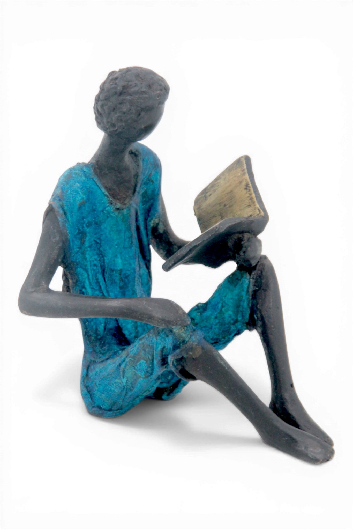 Bronze assis à poser 25 cm bleu n°3 