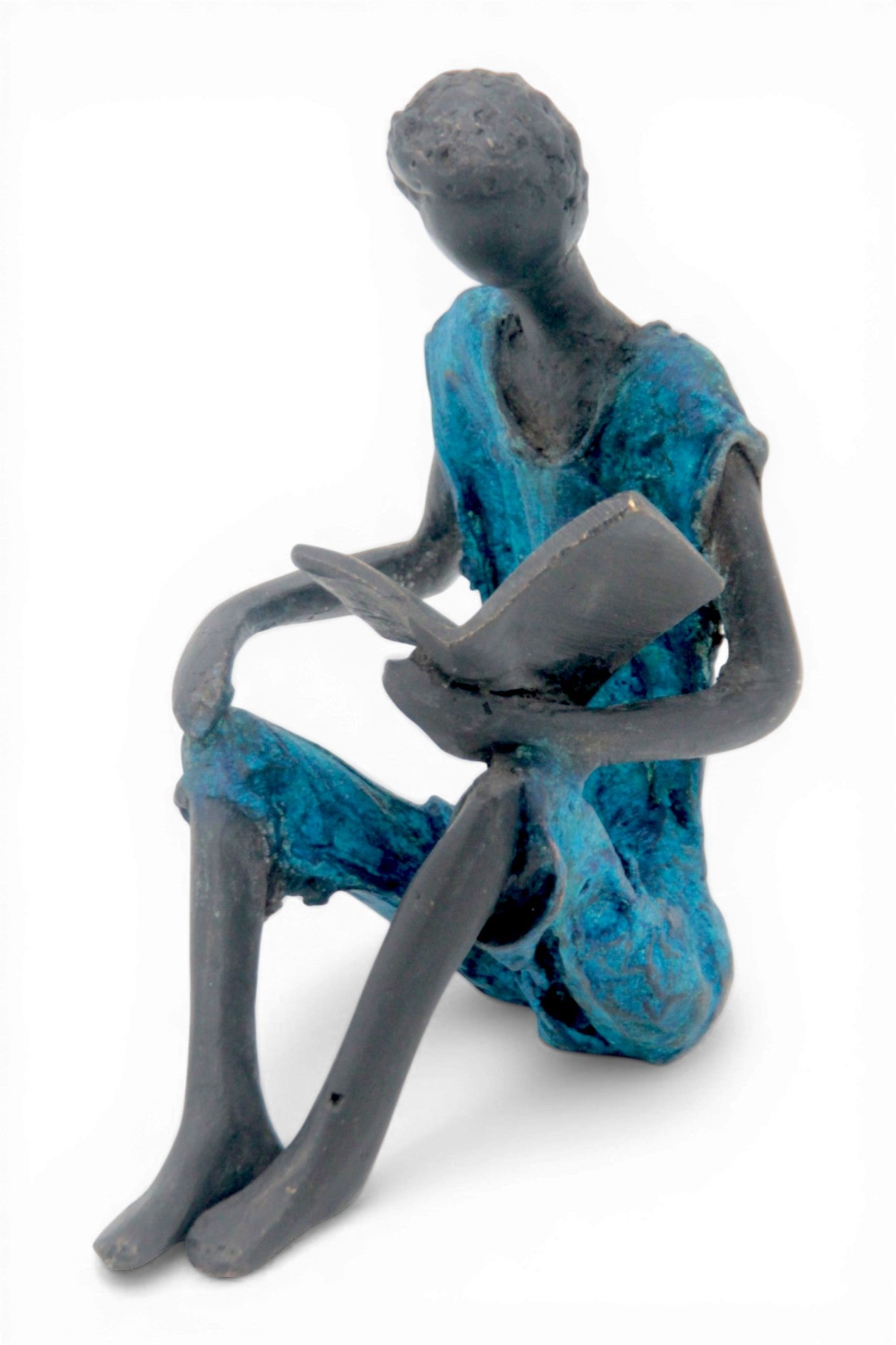 Bronze assis à poser 25 cm bleu n°3 