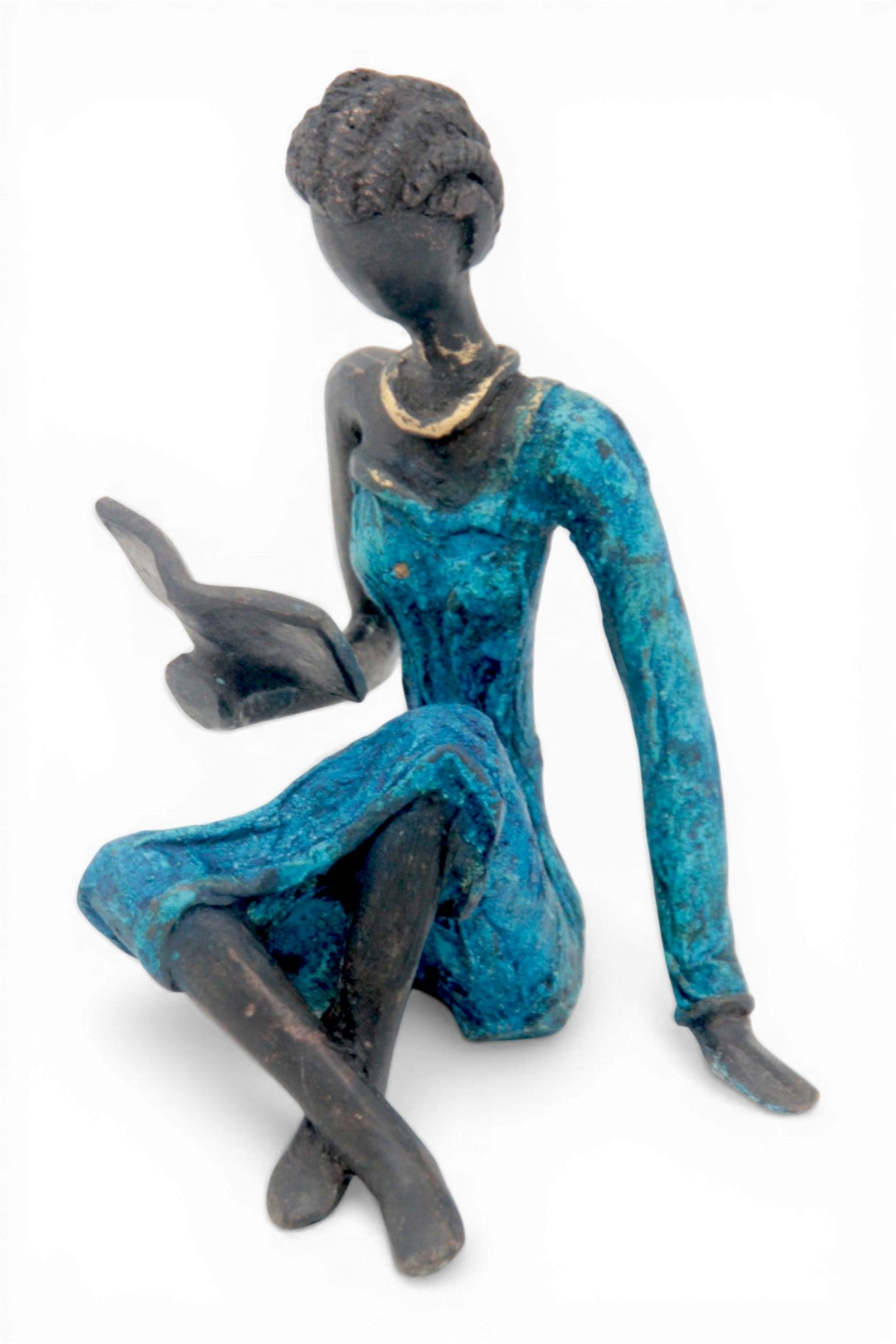 Bronze assis à poser 25 cm bleu n°4 