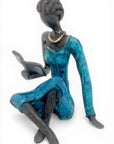 Bronze assis à poser 25 cm bleu n°4 