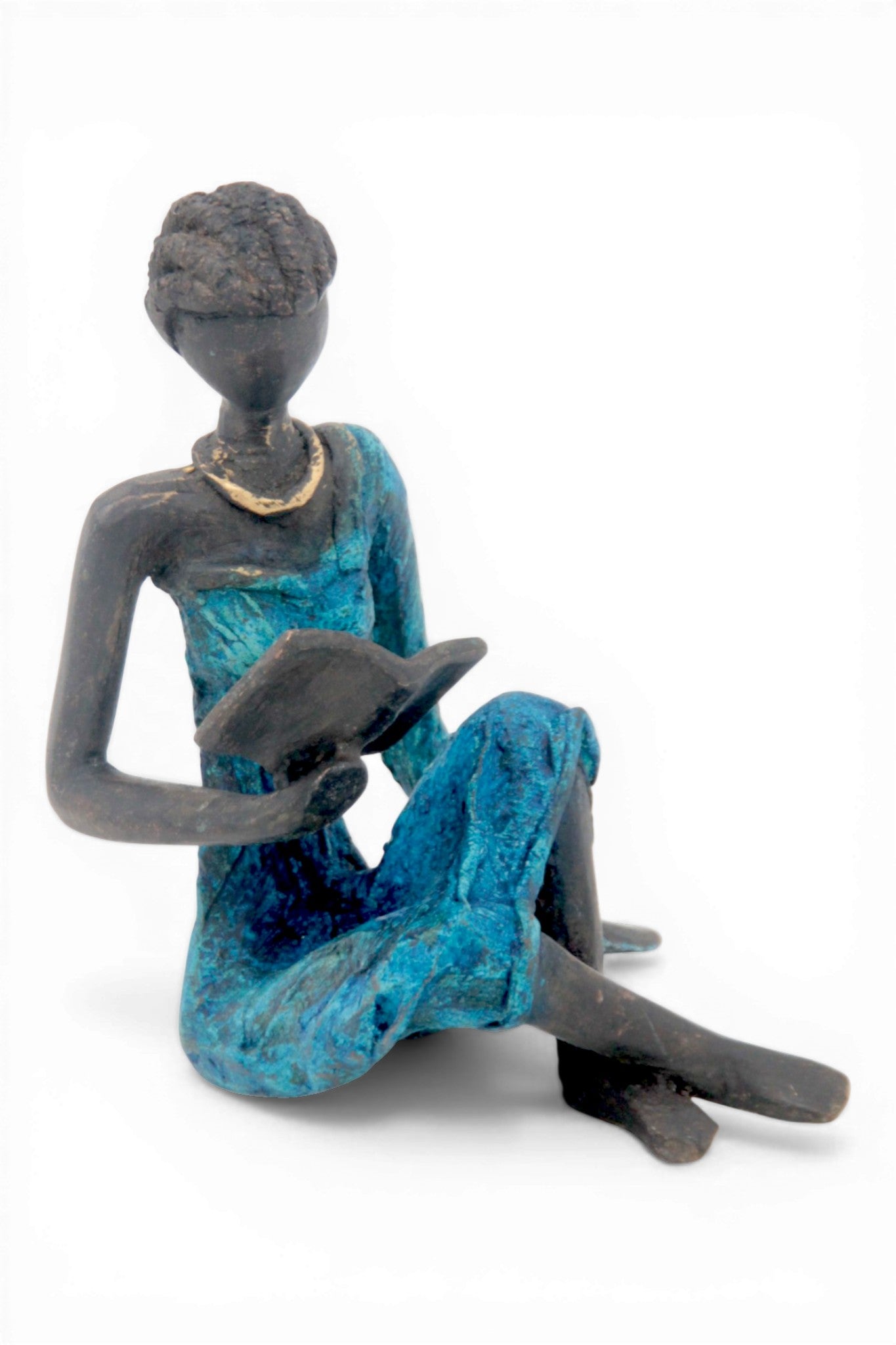 Bronze assis à poser 25 cm bleu n°4 