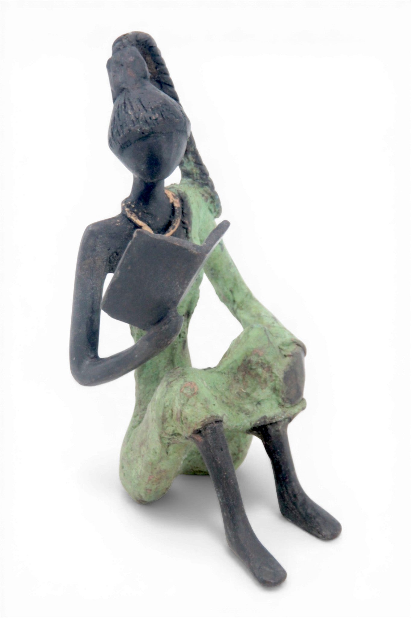 Bronze assis à poser 25 cm vert n°3 