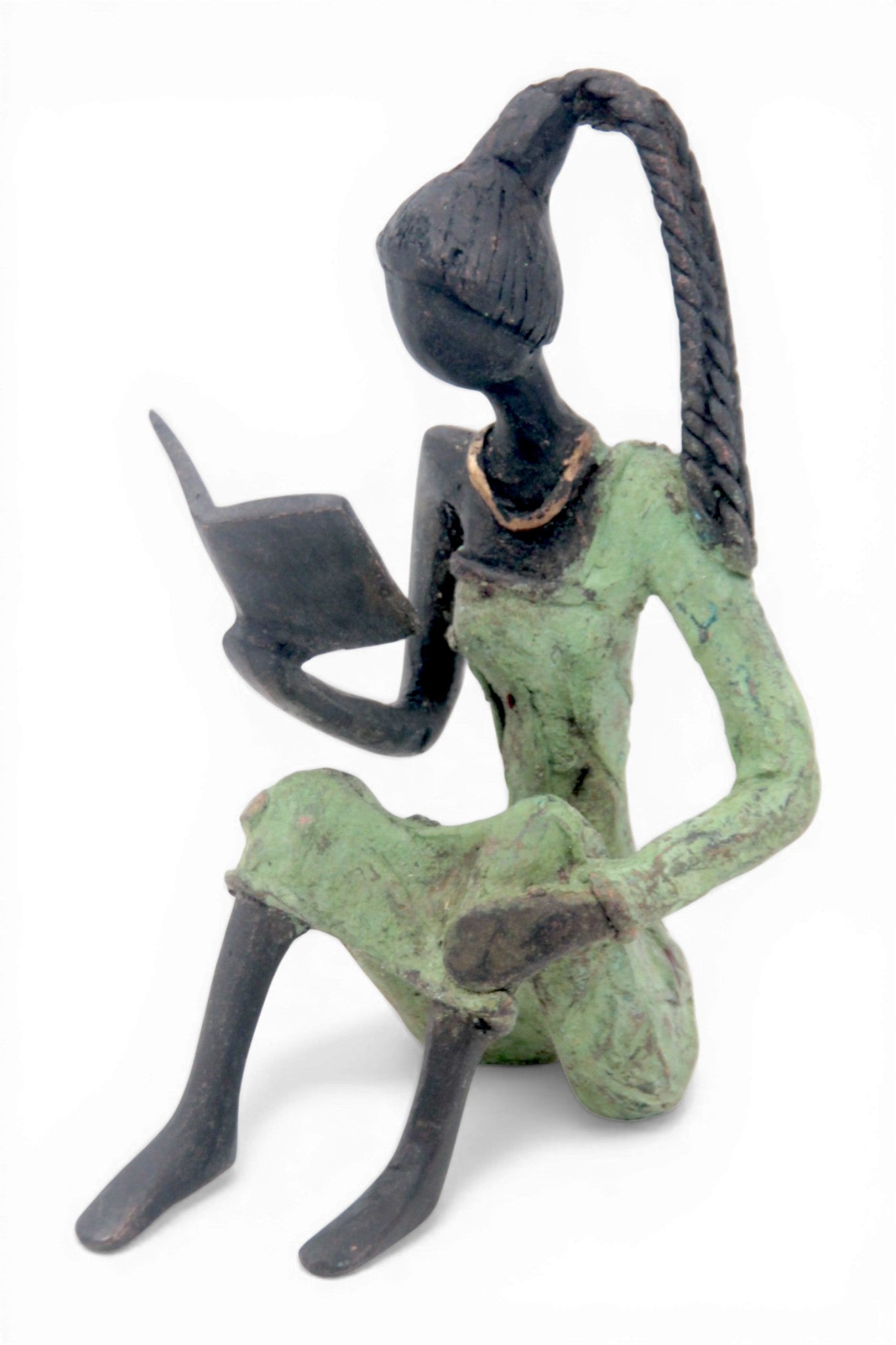 Bronze assis à poser 25 cm vert n°3 