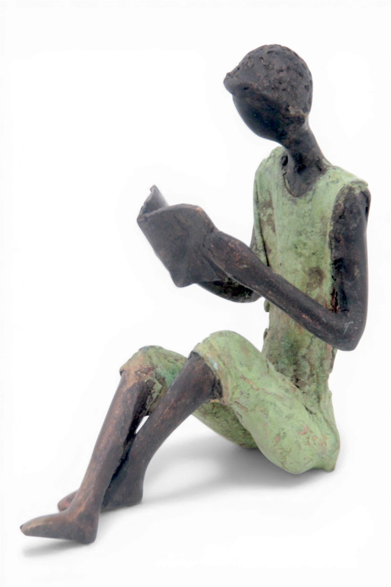 Bronze assis à poser 25 cm vert n°4 