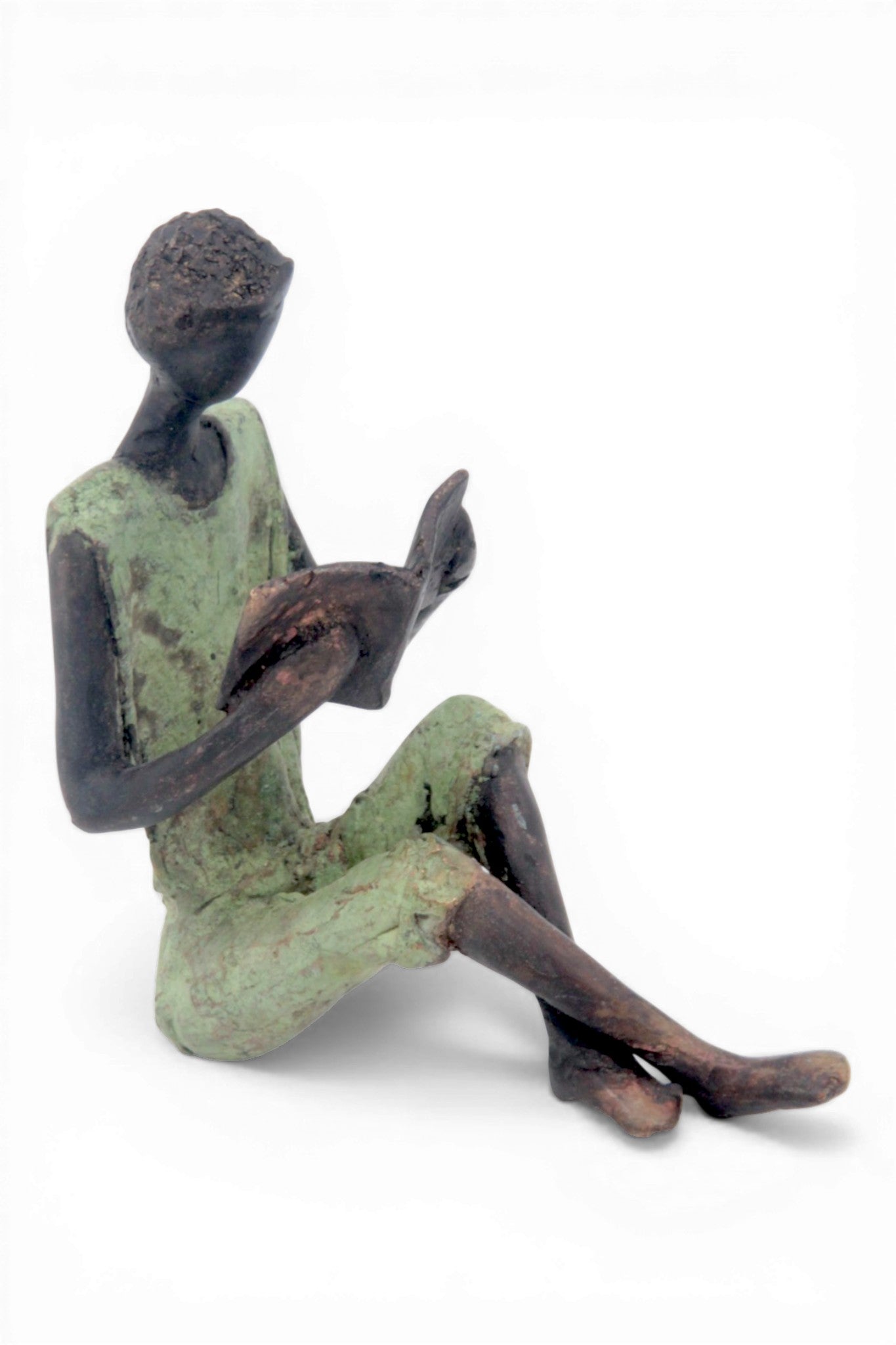 Bronze assis à poser 25 cm vert n°4 