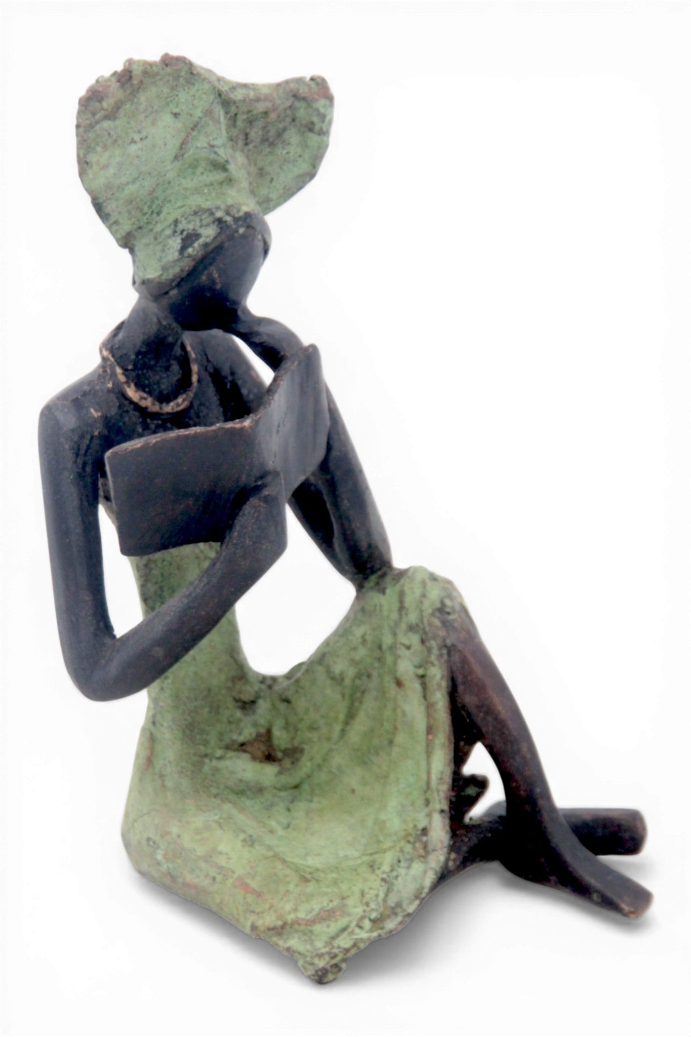 Bronze assis à poser 25 cm vert n°5 