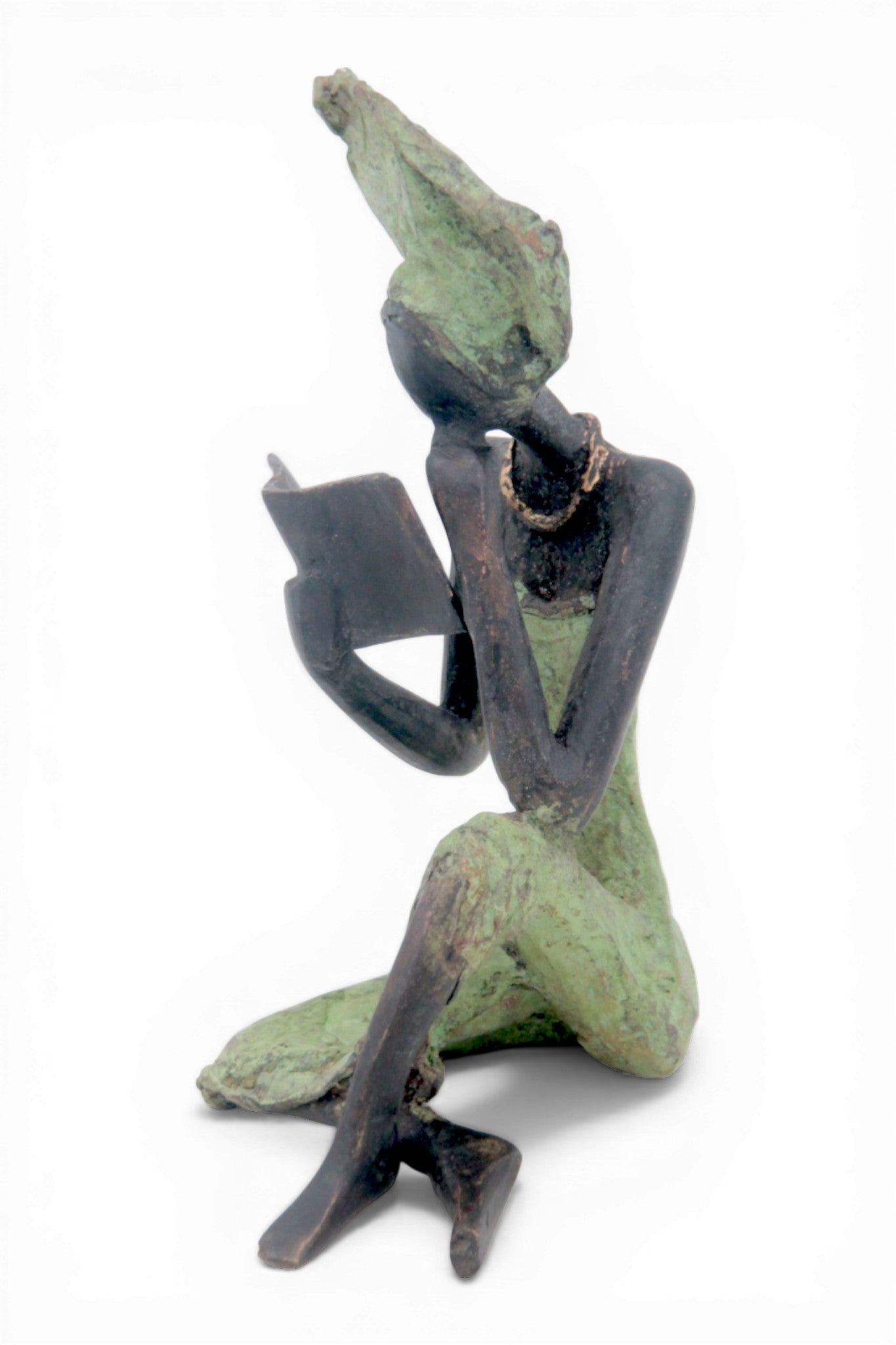 Bronze assis à poser 25 cm vert n°5 