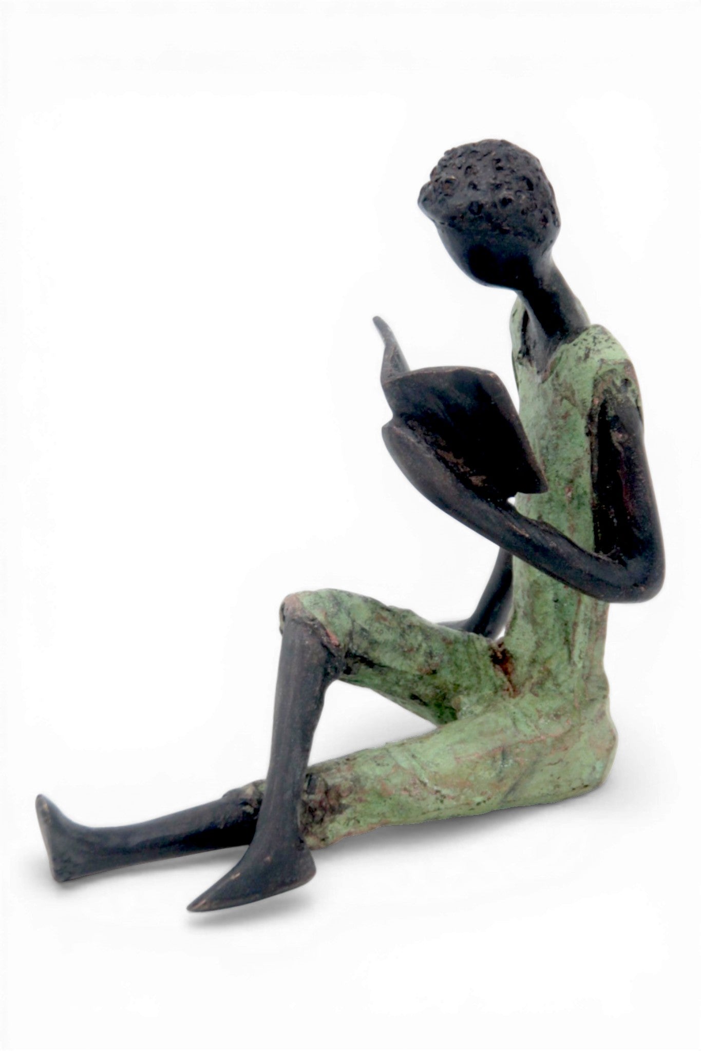 Bronze assis à poser 25 cm vert n°6 