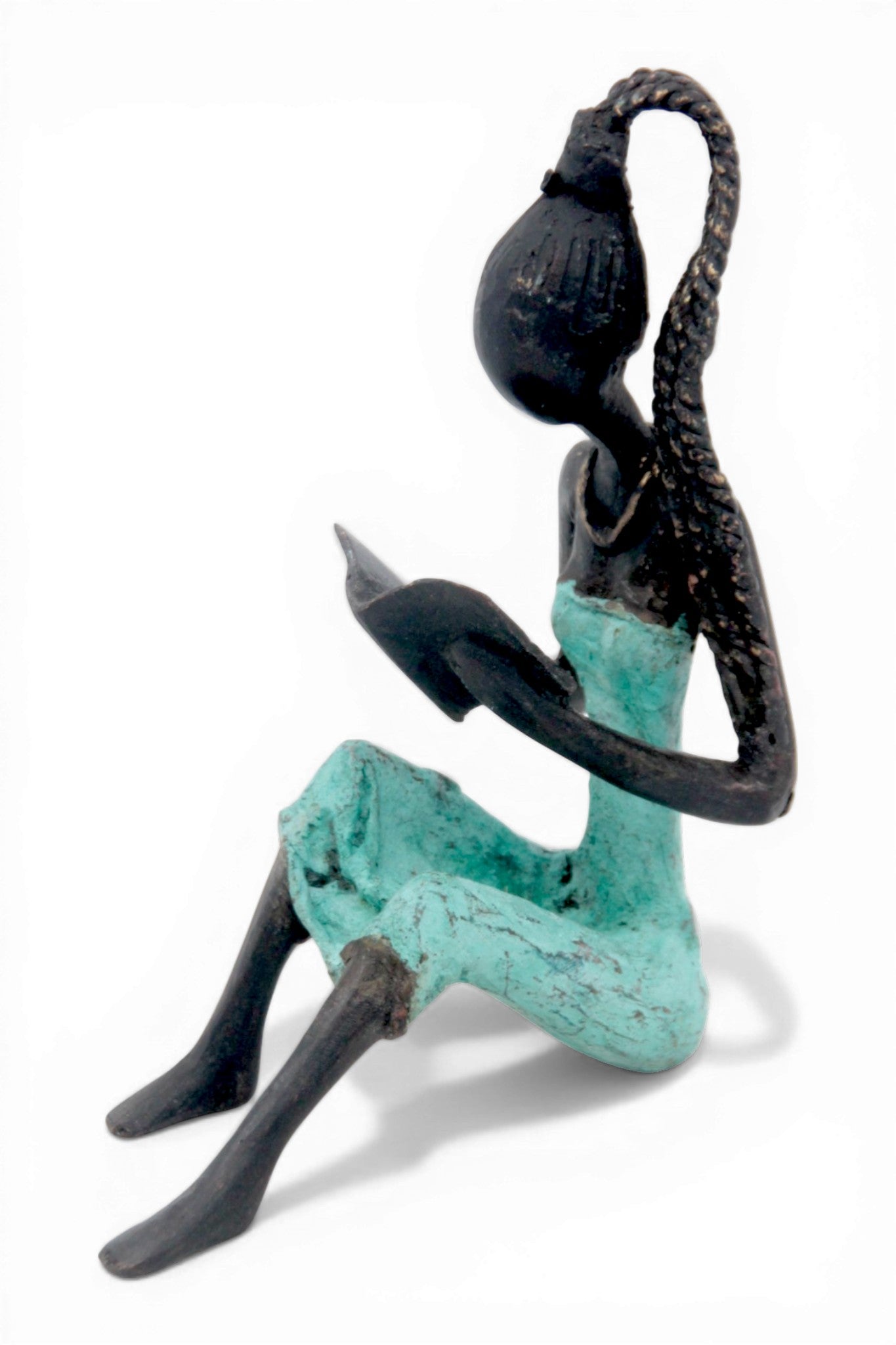Bronze assis à poser 25 cm turquoise n°1 
