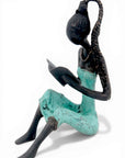 Bronze assis à poser 25 cm turquoise n°1 