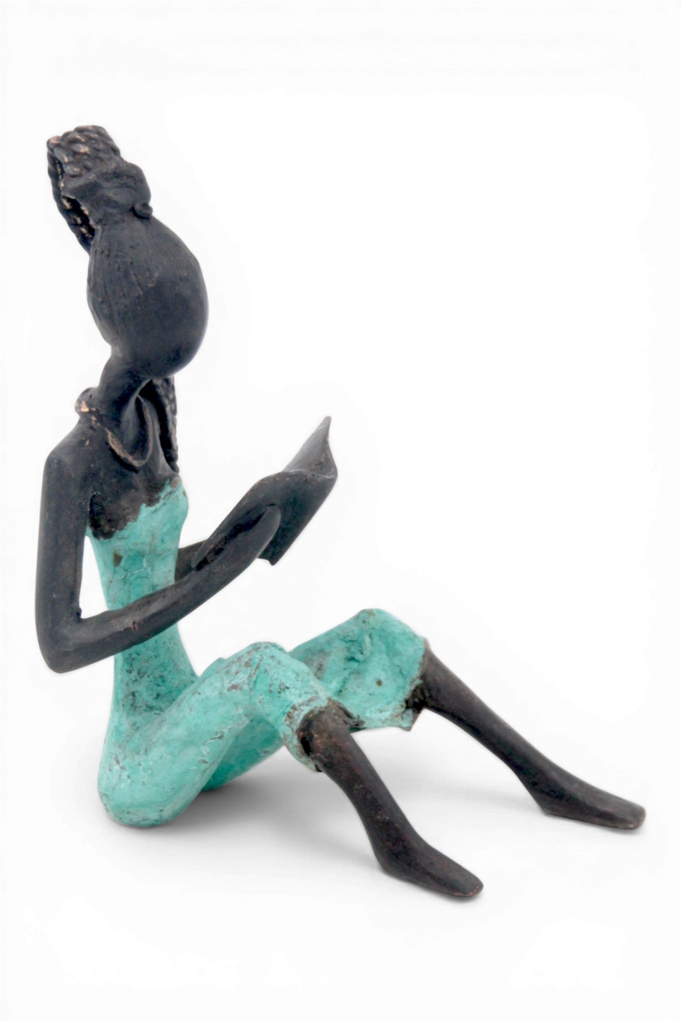 Bronze assis à poser 25 cm turquoise n°1 