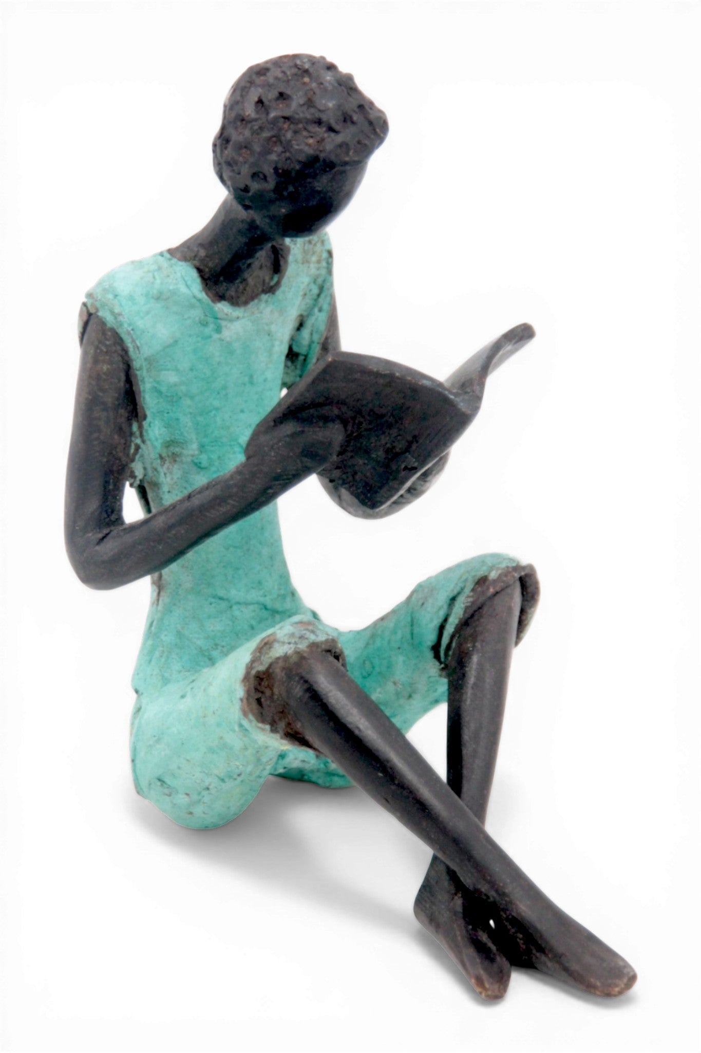 Bronze assis à poser 25 cm turquoise n°2 