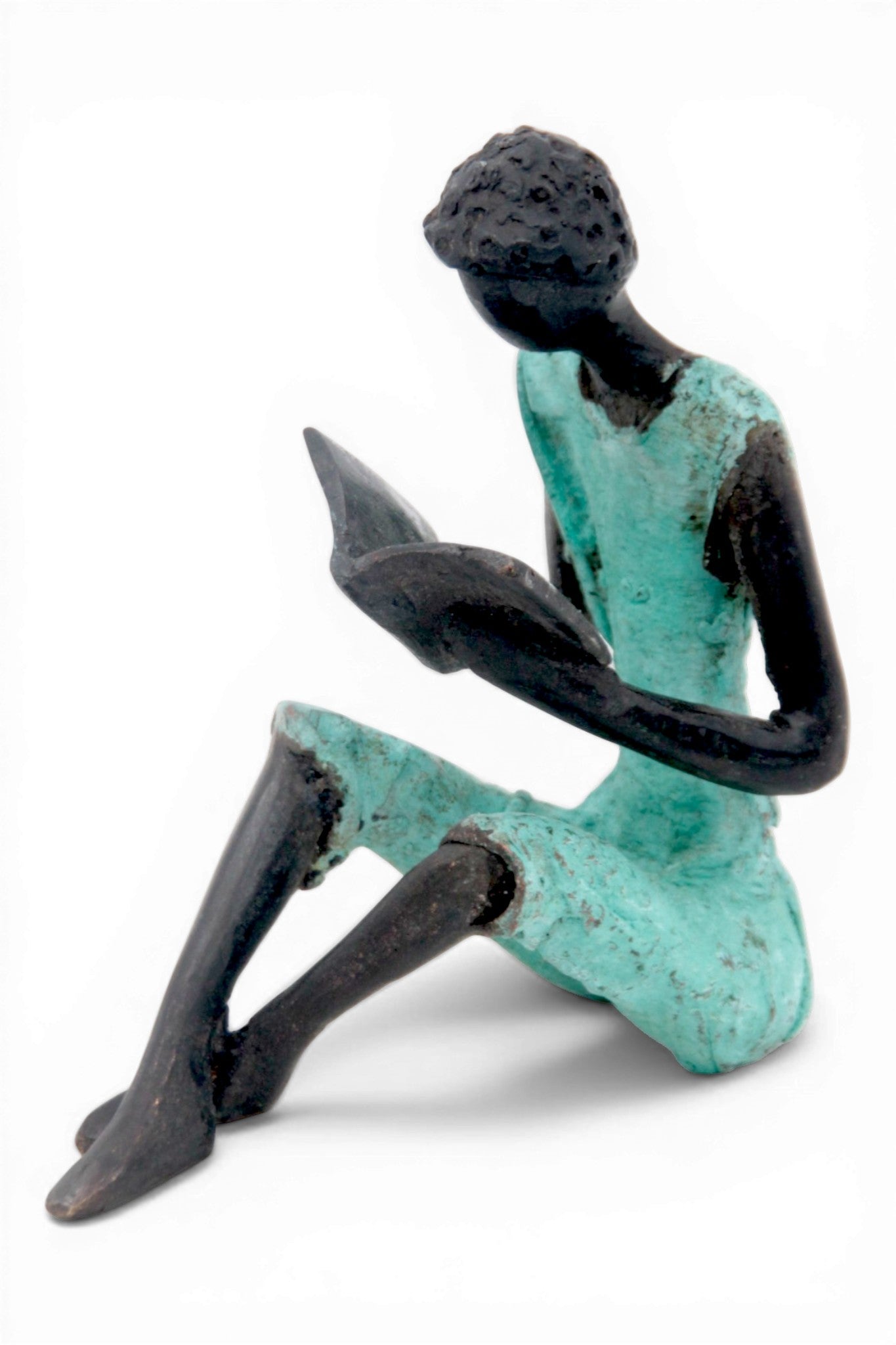 Bronze assis à poser 25 cm turquoise n°2 