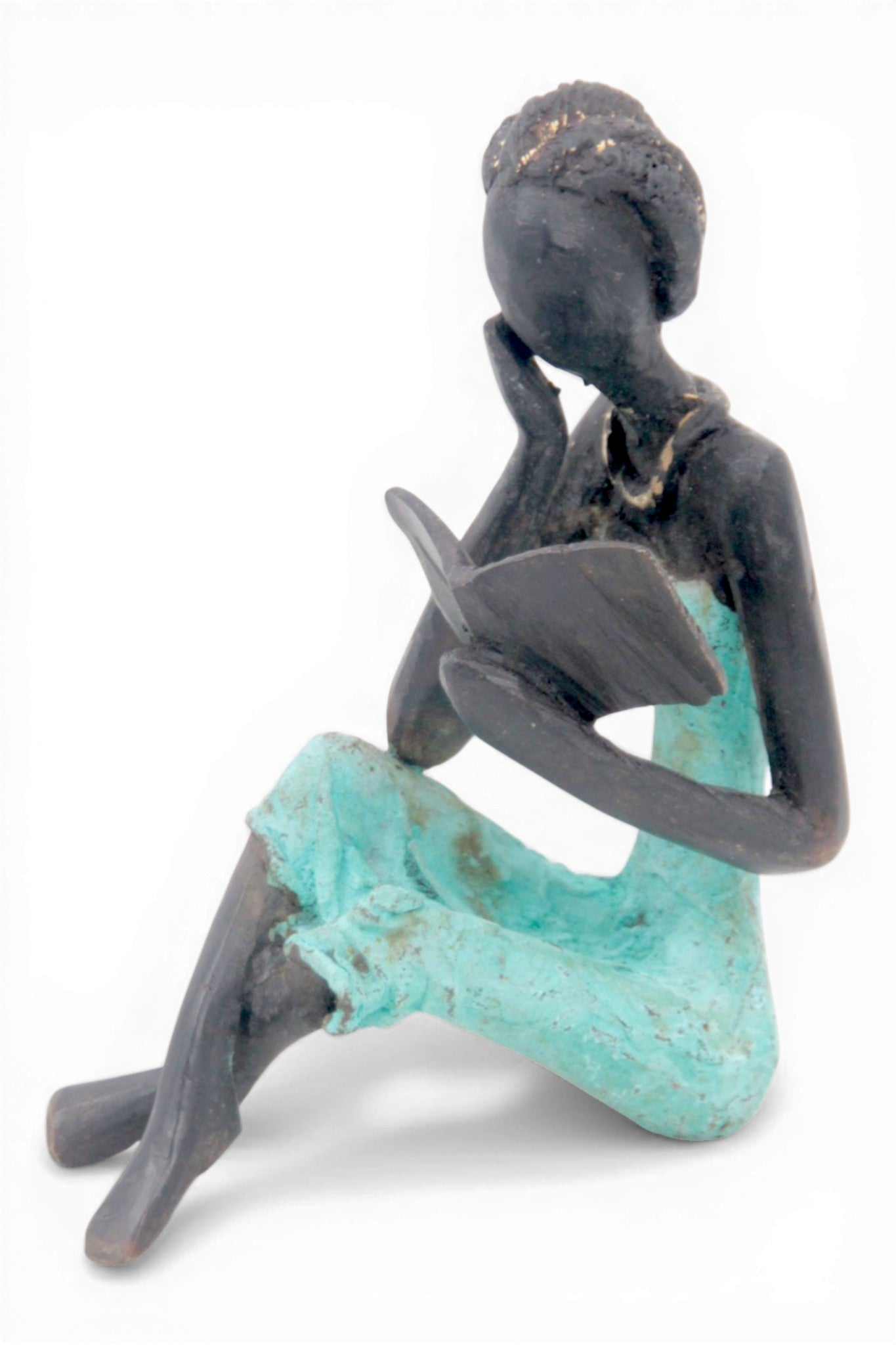 Bronze assis à poser 25 cm turquoise n°3 