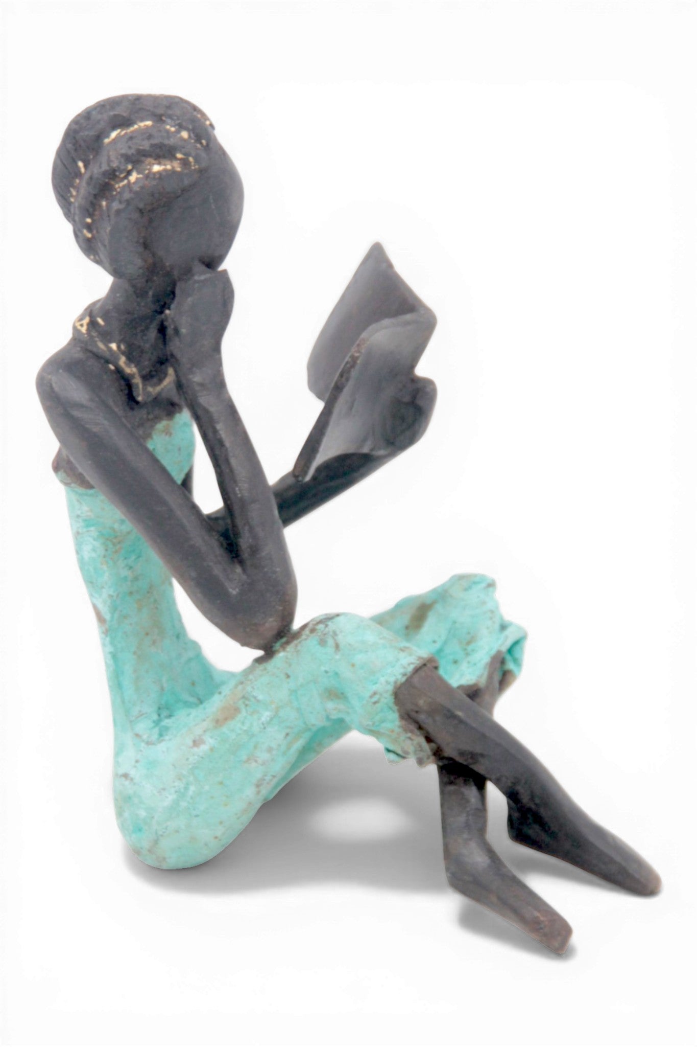 Bronze assis à poser 25 cm turquoise n°3 