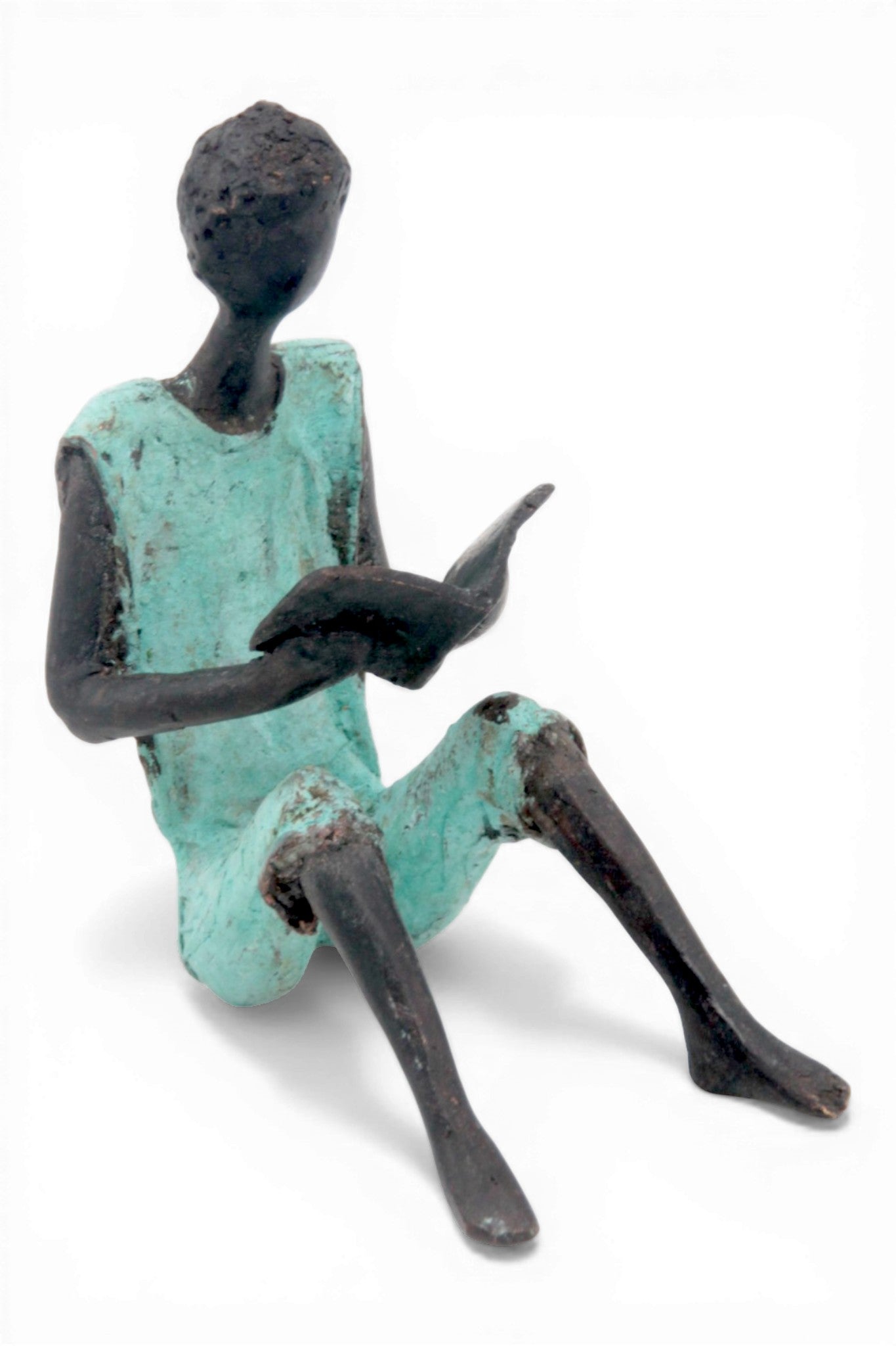 Bronze assis à poser 25 cm turquoise n°10 