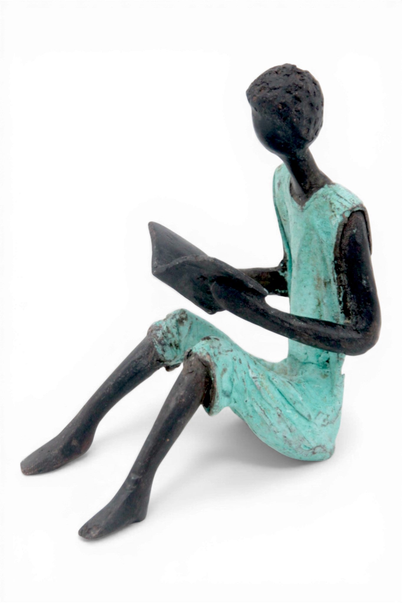 Bronze assis à poser 25 cm turquoise n°10 