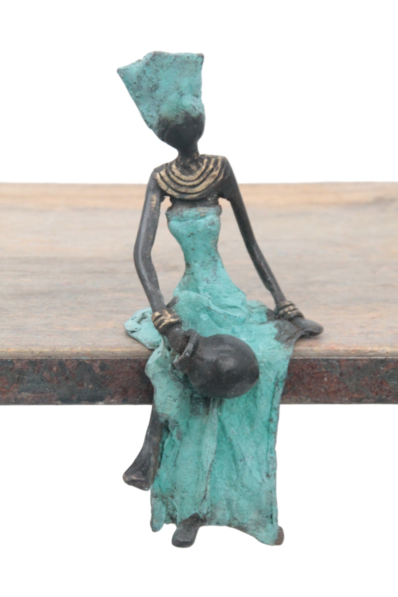 Bronze assis 15 cm turquoise n°3 